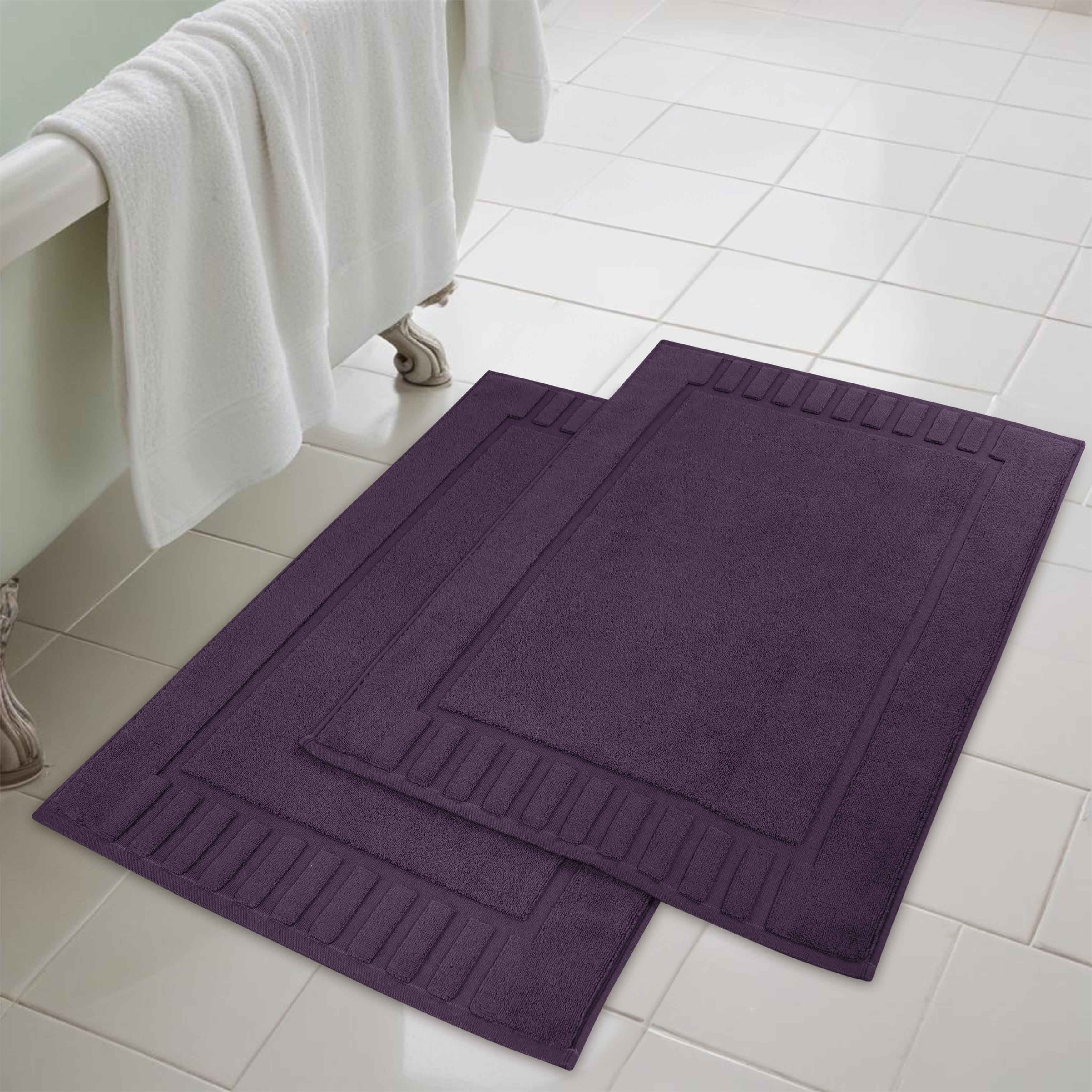 Premium Cotton Modern Geometric Border Bath Mat Set of 2 - Ultra Absorbent, Non-Slip, Quick Dry Bathroom Rug for Bath, Shower & Vanity Area