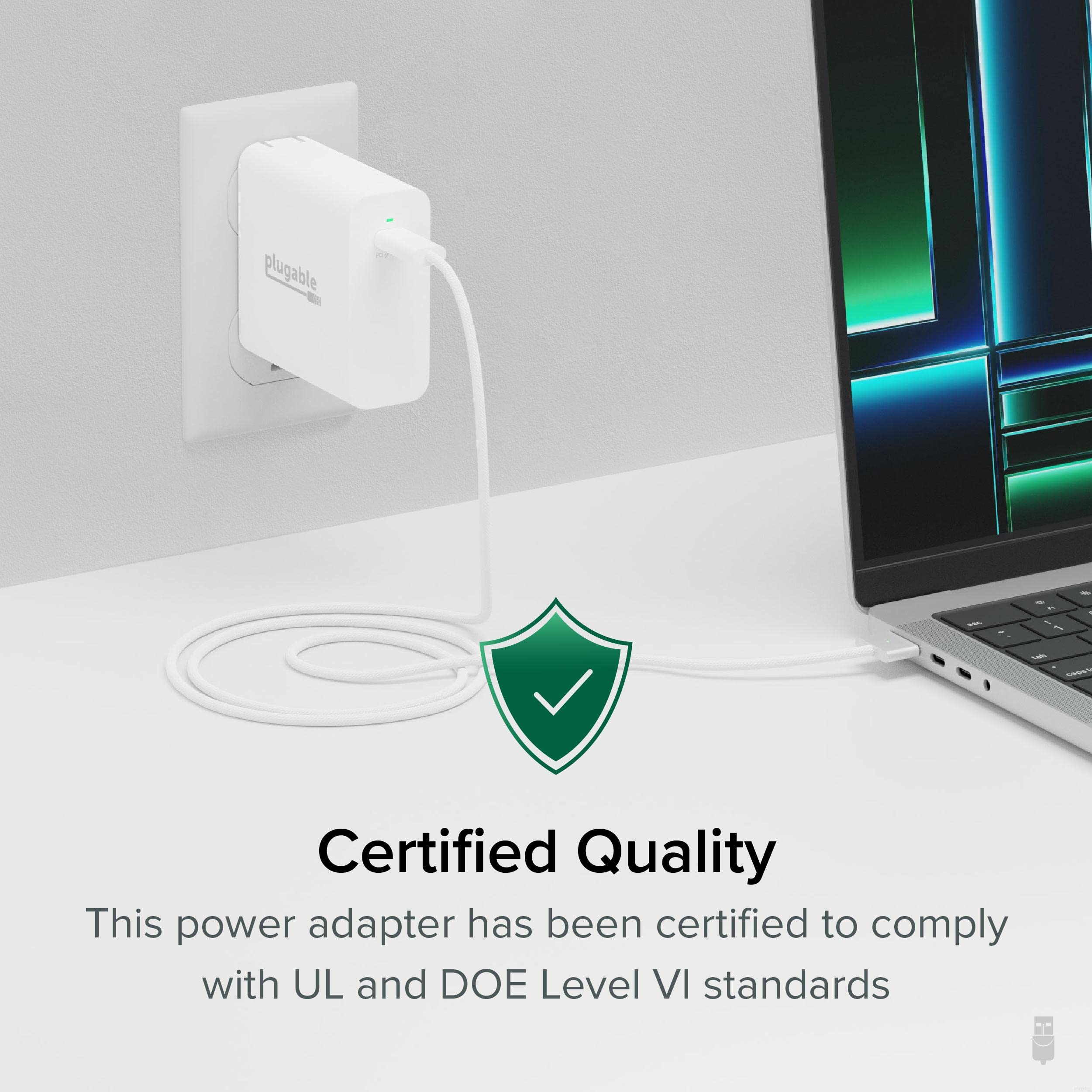 Plugable 140W USB C GaN Fast Wall Charger - PD 3.1 (EPR) Power Adapter for MacBook Pro/Air, iPad Pro, Surface Laptop & USB-C Devices - Perfect for Home, Office & Travel Charging