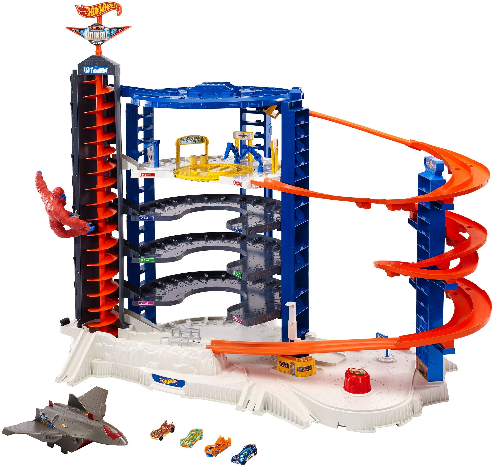 Hot Wheels Super Ultimate Garage Toy Car Track Set with 4 1:64 Scale Die-Cast Cars | 3+ Feet Tall Playset with Motorized Gorilla & Storage for 140 Cars | Amazon Exclusive | Perfect for Kids' Birthday Gifts & Racing Playtime