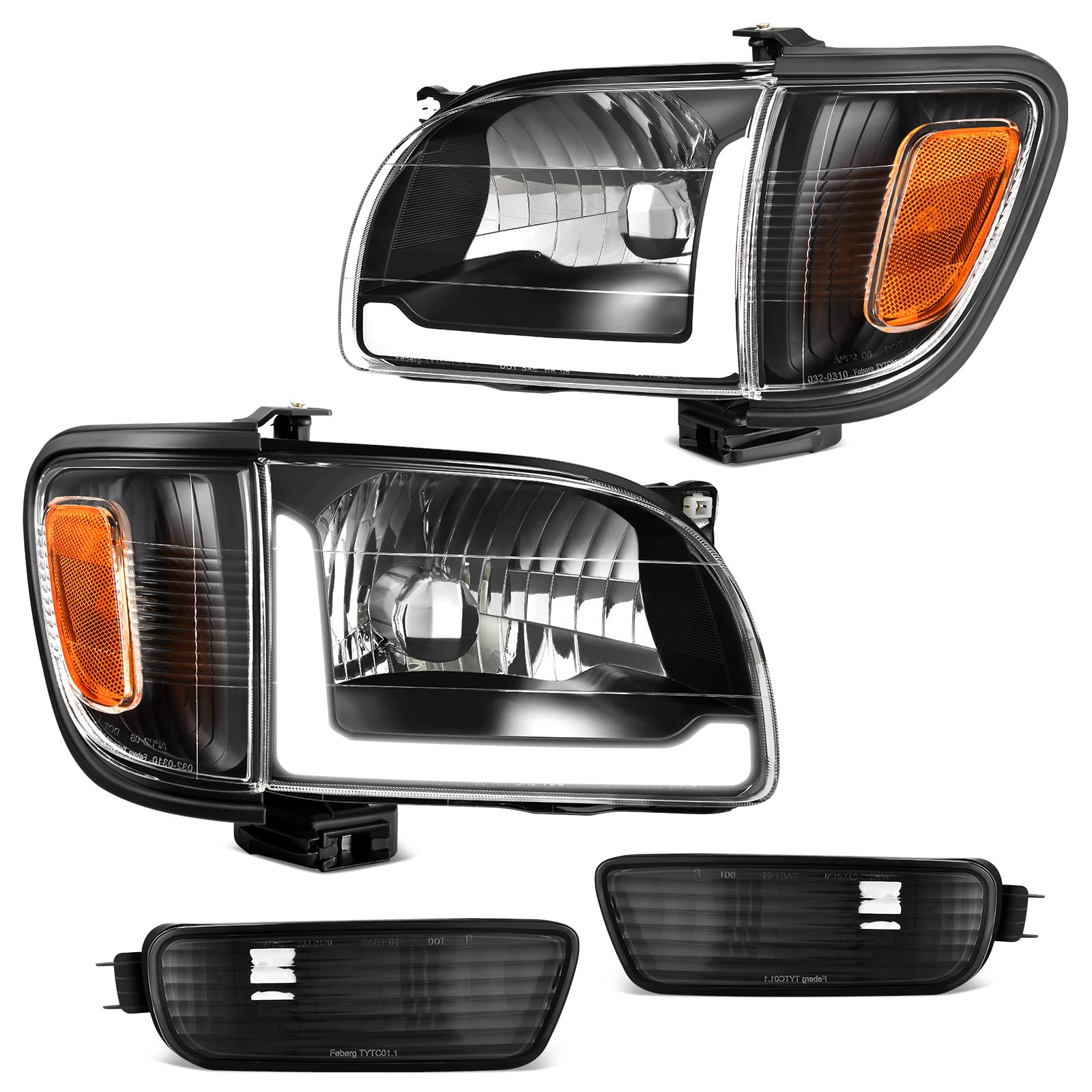 DWVO LED Headlight Assembly Compatible with 2001-2004 Toyota Tacoma - Black Housing Clear Lens Replacement Headlights with Bumper Lights - Perfect for Night Driving & Off-Road Adventures