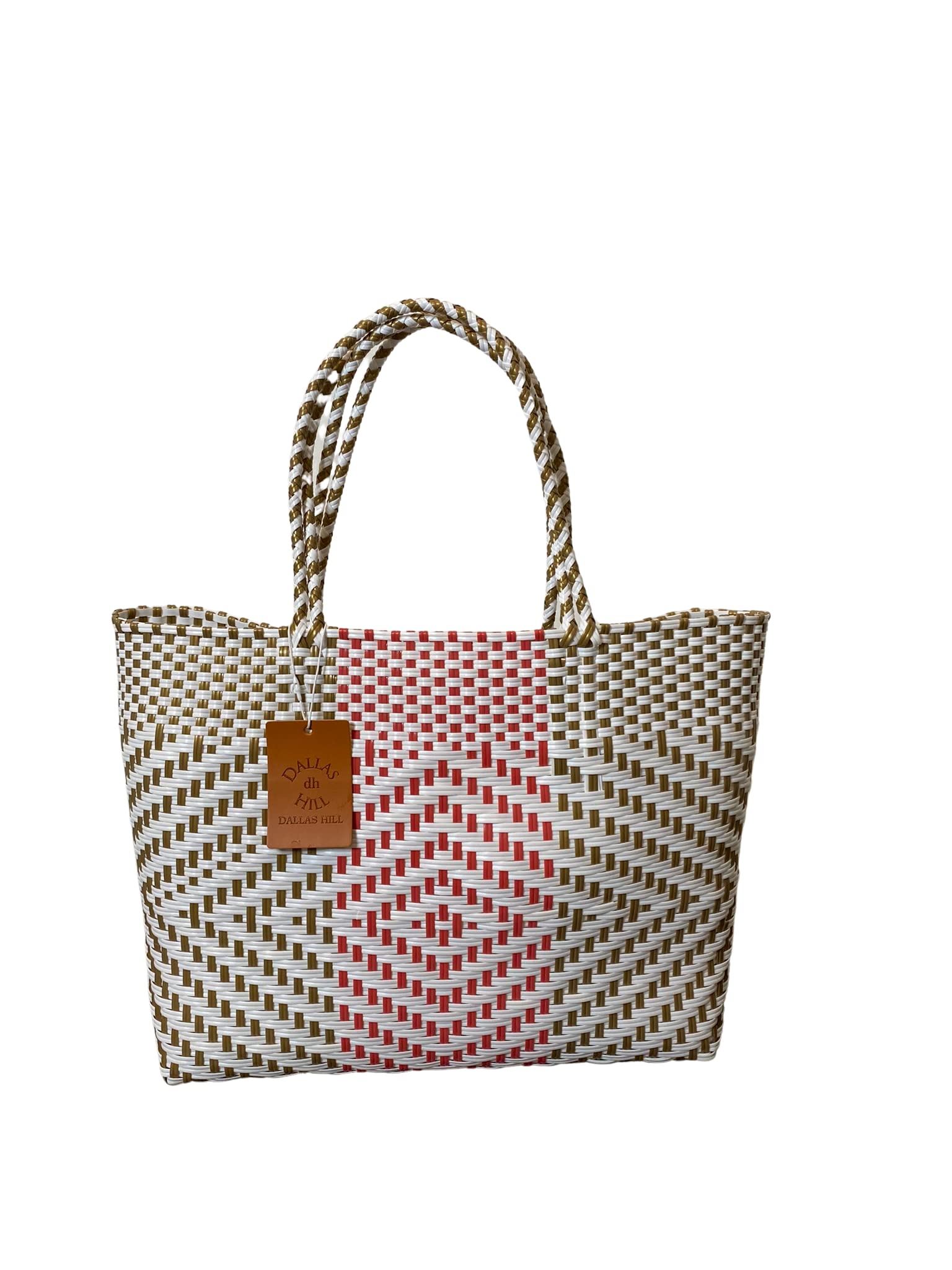 Eco-Friendly Large Woven Plastic Tote Bag - Handmade Recycled Mexican Beach Bag for Women, Perfect for Pool, Lake, Vacation & Park Outings