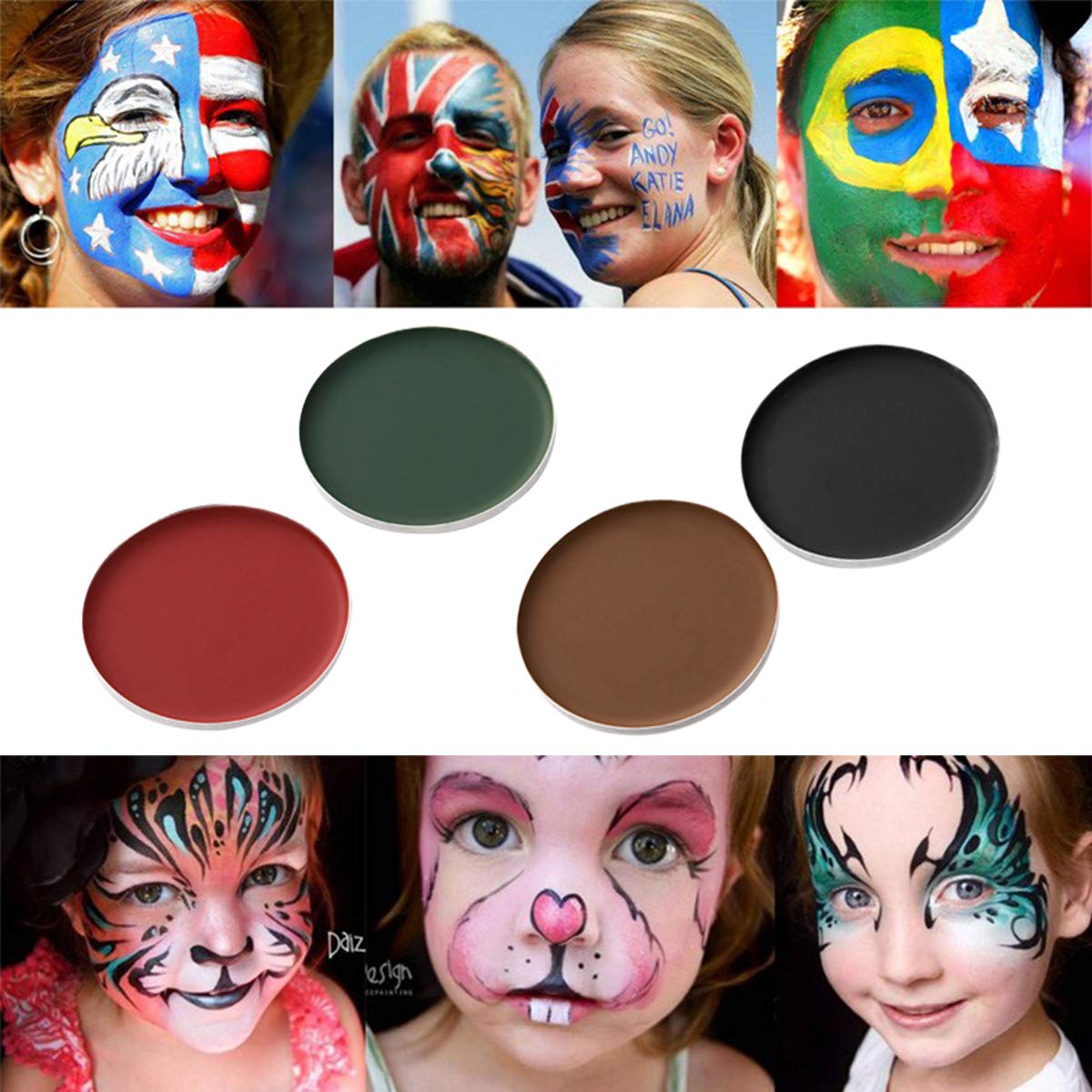 Non-Toxic Washable Face & Body Paint Kit - 4 Vibrant Colors for Halloween, Christmas, Cosplay & Makeup Parties | Safe for Adults & Kids | Perfect for Costume Events, Birthday Celebrations & Artistic Face Painting