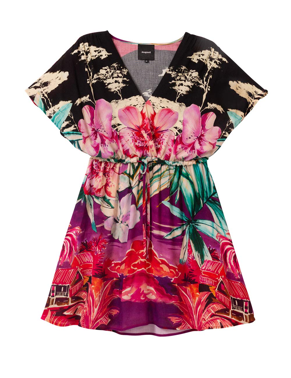 Desigual Women's Summer Floral Print Short Sleeve Dress - Casual & Party Wear for Beach, Vacation & Date Nights