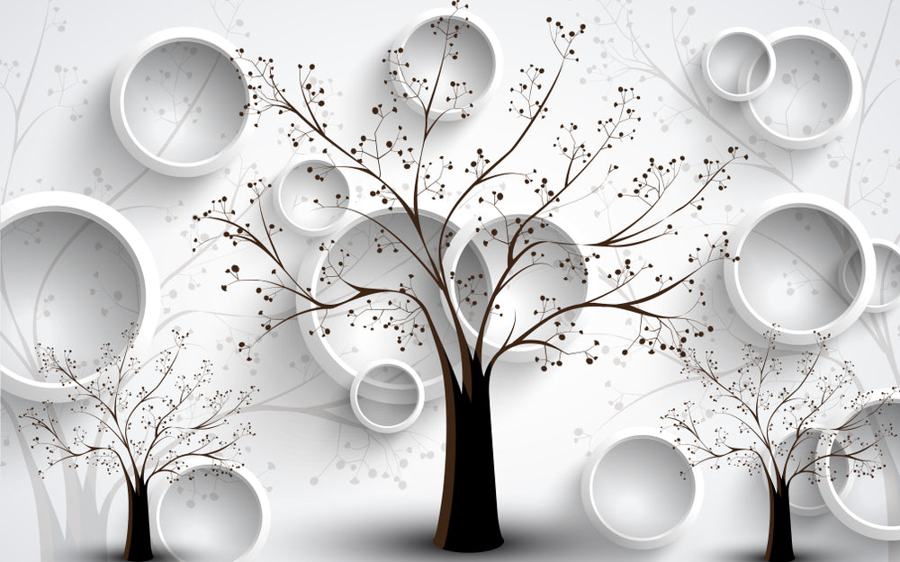 3D Trees & Circle Black and White Design Print - 100% Australian Made Wall Art for Home, Office & Nursery Decor