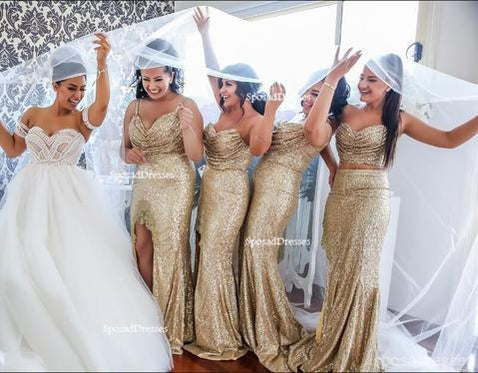 Sparkly Gold Sequin Mermaid Bridesmaid Dresses - Mismatched Elegance for Wedding Party (BD124) | Perfect for Beach Weddings, Formal Events & Special Occasions