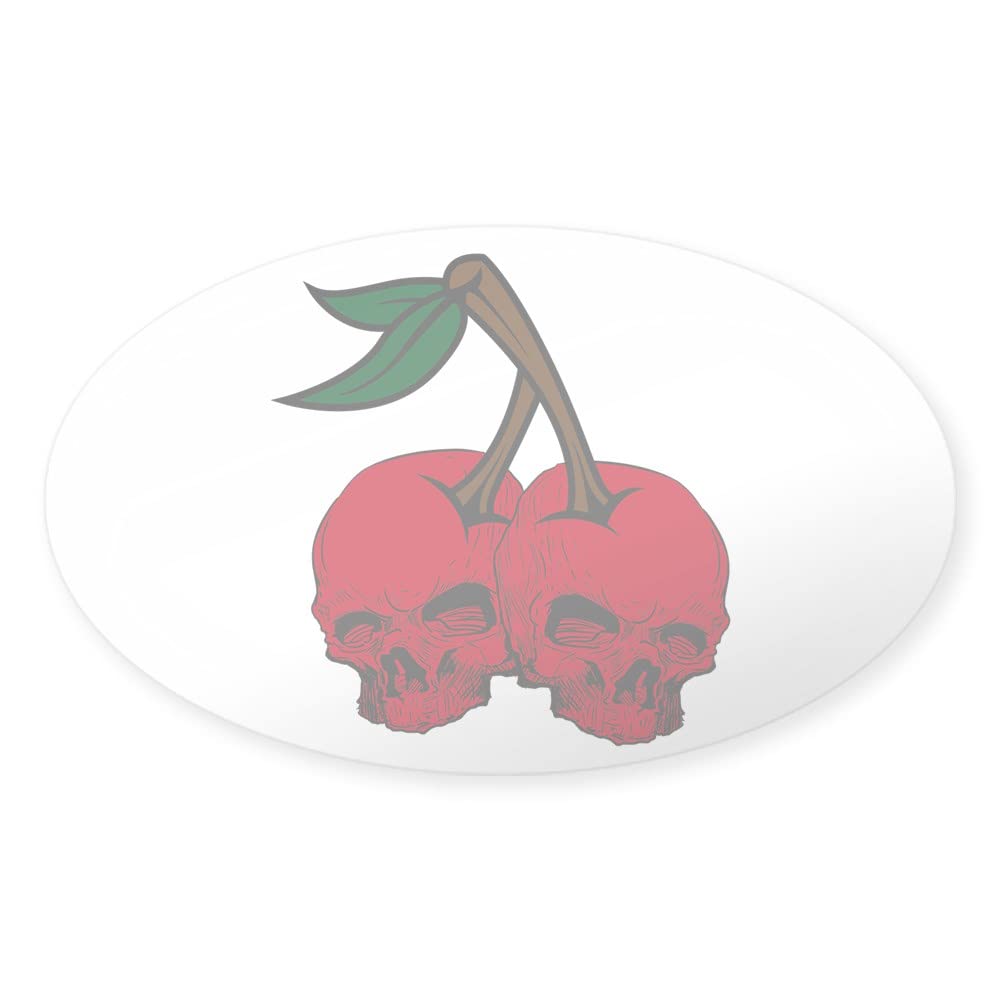 Skull Cherries Oval Bumper Sticker - Unique Euro Style Car Decal for Vehicles, Laptops & Motorcycles - Durable Vinyl for Outdoor Use