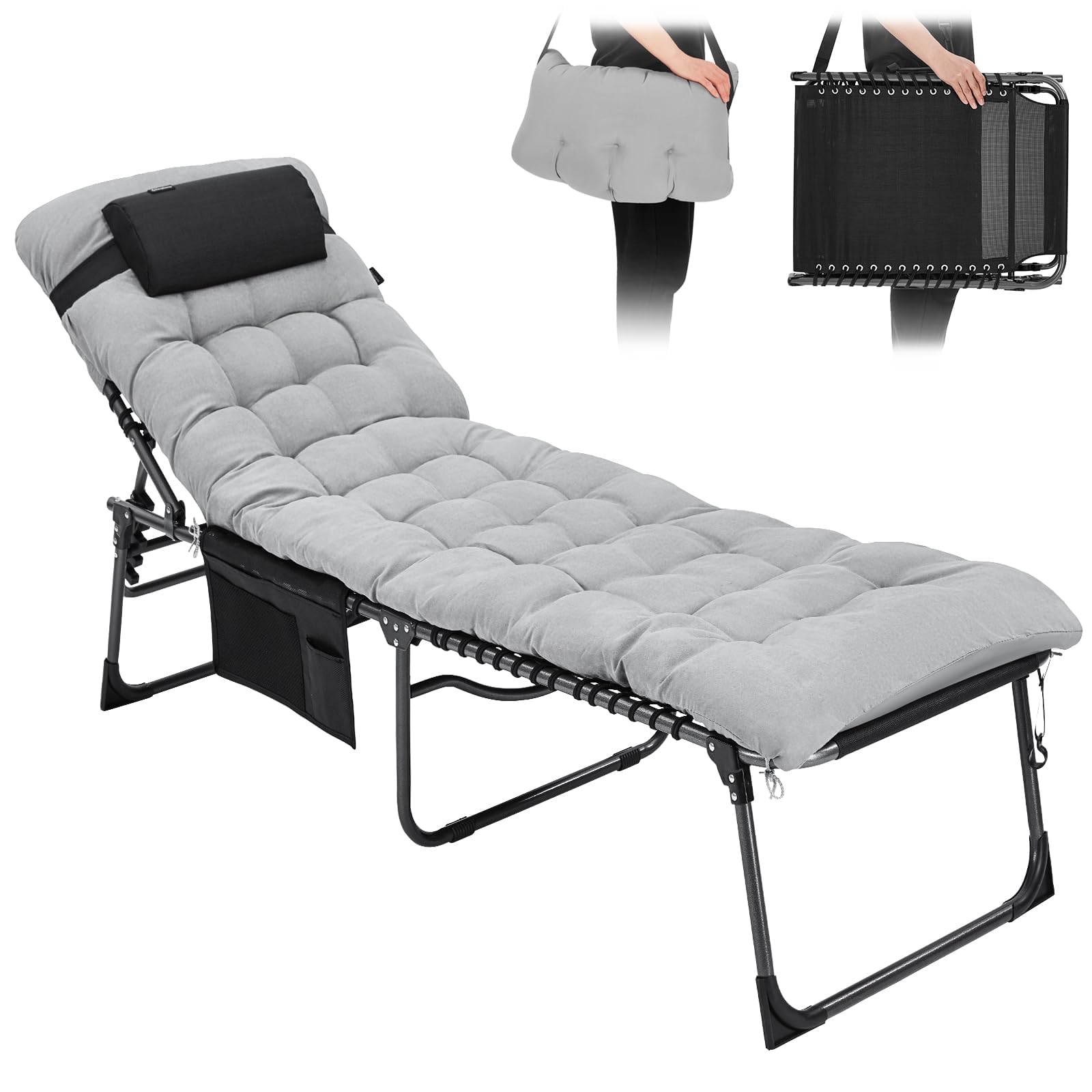 KingCamp Adjustable Textilene Folding Chaise Lounge Chair with Mattress & Pillow - Portable Outdoor Patio Furniture for Camping, Beach, Poolside, Lawn & Indoor Relaxation | Perfect for Sunbathing, Lounging & Backyard Comfort