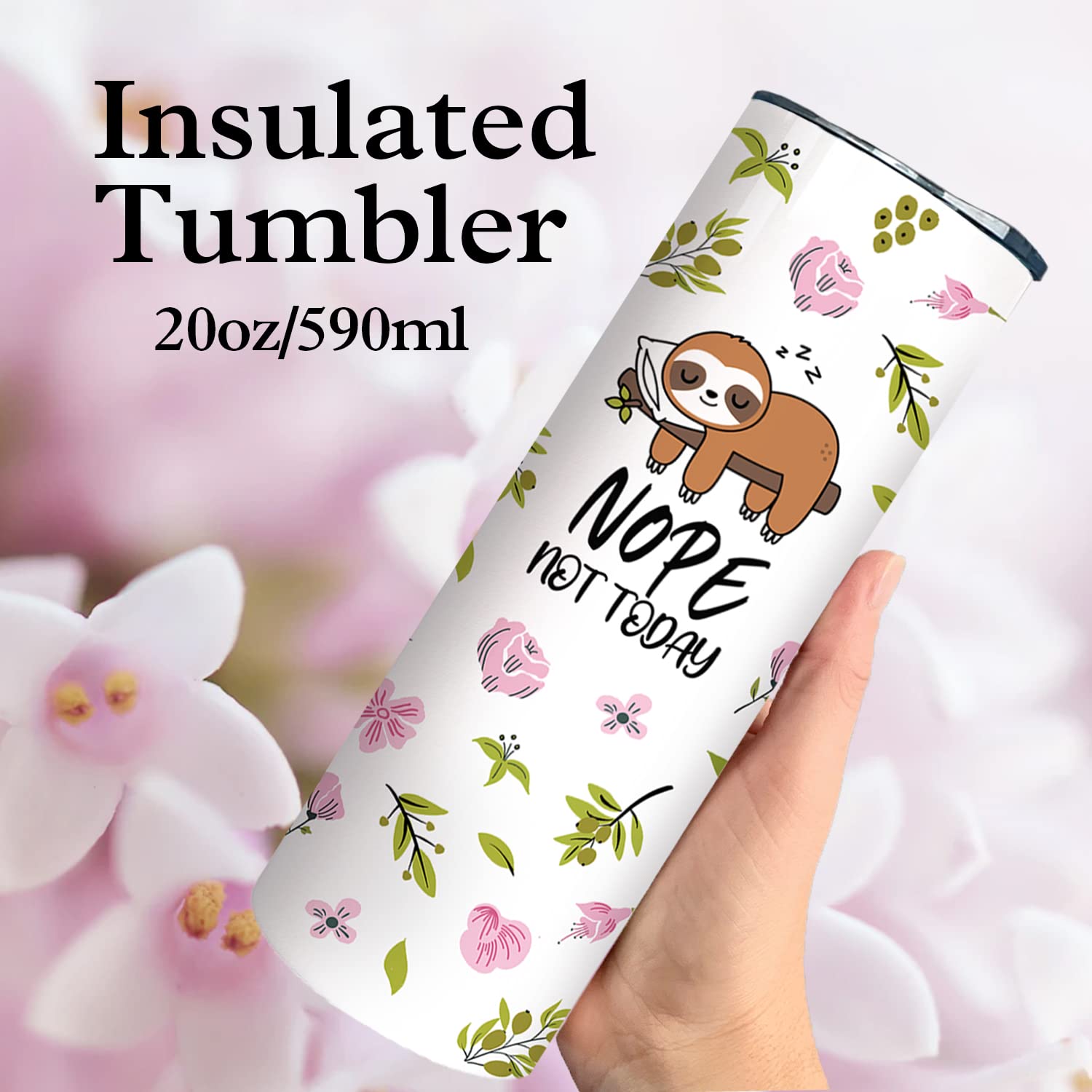 20 oz Insulated Stainless Steel Sloth Tumbler with Lid & Straw - Funny Travel Coffee Mug for Women, Perfect Birthday Gift for Sloth Lovers - Great for Office, Camping & Daily Commute