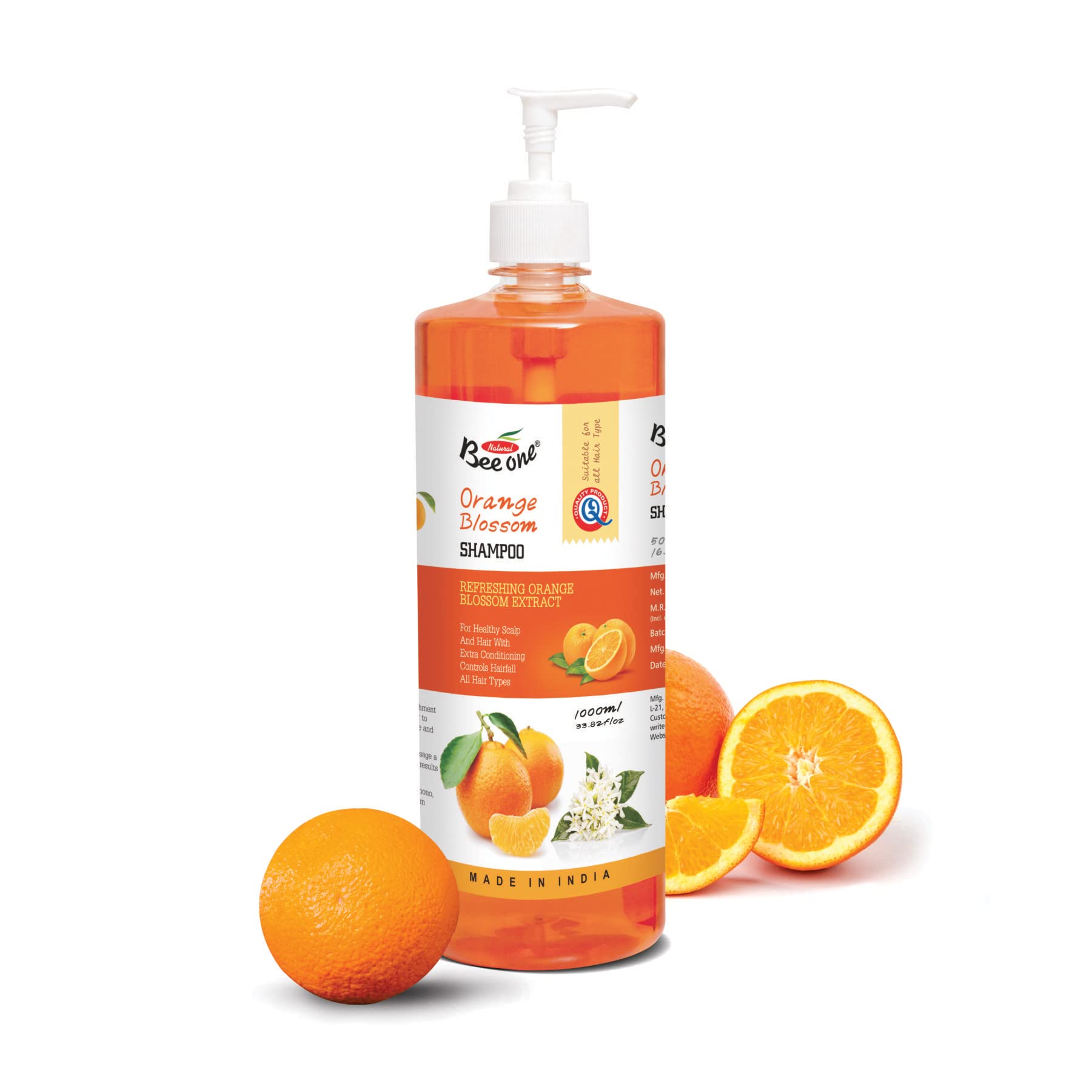 BEE ONE Orange Blossom Shampoo for Hair Growth & Shine - 1000ml Large Bottle - Sulfate Free & Natural Ingredients - Perfect for Daily Hair Care & Scalp Nourishment