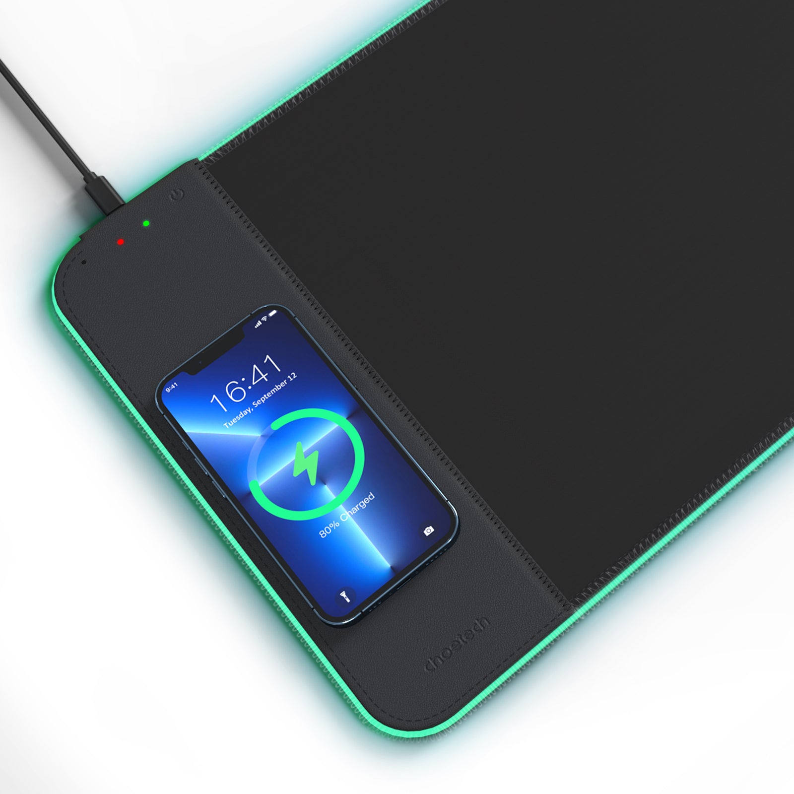 Choetech 15W Wireless Charging Mouse Pad with RGB Lighting - Fast Qi Charging for iPhone, Samsung, AirPods - Perfect for Gaming & Office Workspace