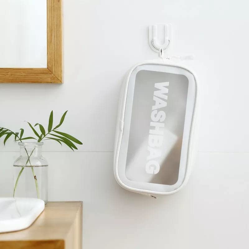 PACZO Small Waterproof Transparent Makeup Bag - Travel Cosmetic Organizer with Zipper, PVC Portable Wash Bag for Toiletries (2-Pack, White & Black) - Perfect for Gym, Travel & Daily Use