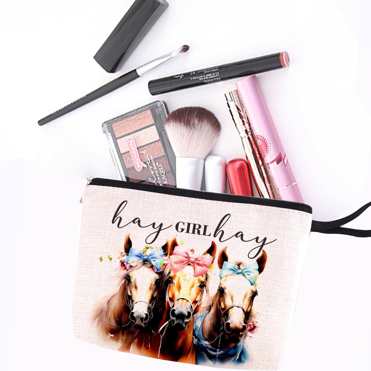 Western Horse Makeup Bag for Women & Girls - Farm Animal Themed Cosmetic Pouch with Zipper - Perfect Equestrian Gift for Best Friend, Farm Girl, Birthday, Graduation - Travel & Daily Use Accessory