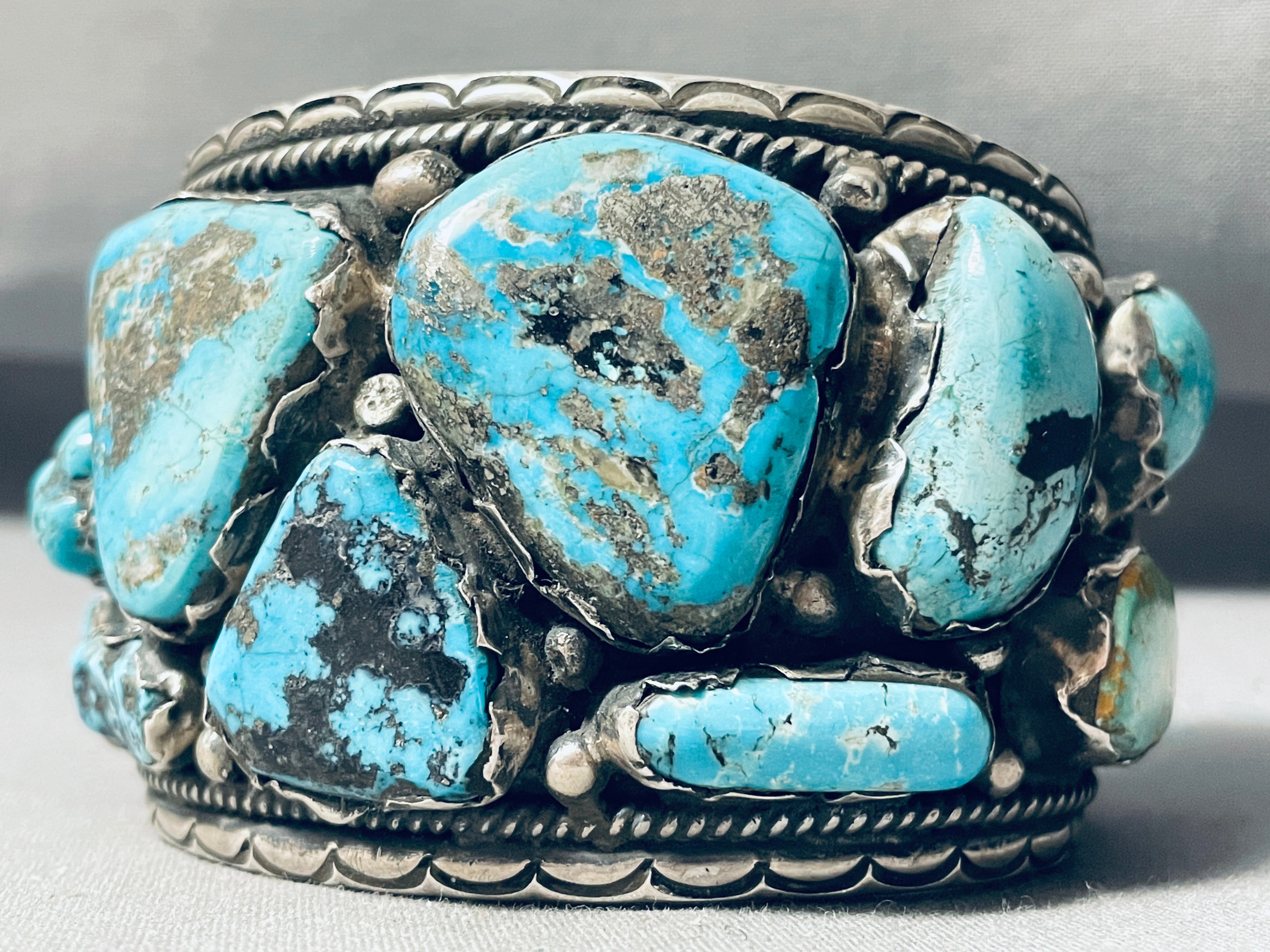 Vintage Native American Navajo Turquoise Sterling Silver Bracelet for Men - 174 Gram Handmade Jewelry - Perfect for Casual Wear, Gifts & Boho Fashion