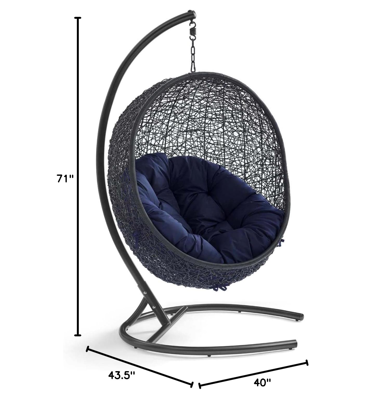 Modway EEI-3943-BLK-NAV Outdoor Egg Swing Chair - Wicker Rattan Hanging Chair with Stand, Sunbrella Fabric in Black & Navy - Perfect for Patio, Porch, Garden, or Backyard Relaxation