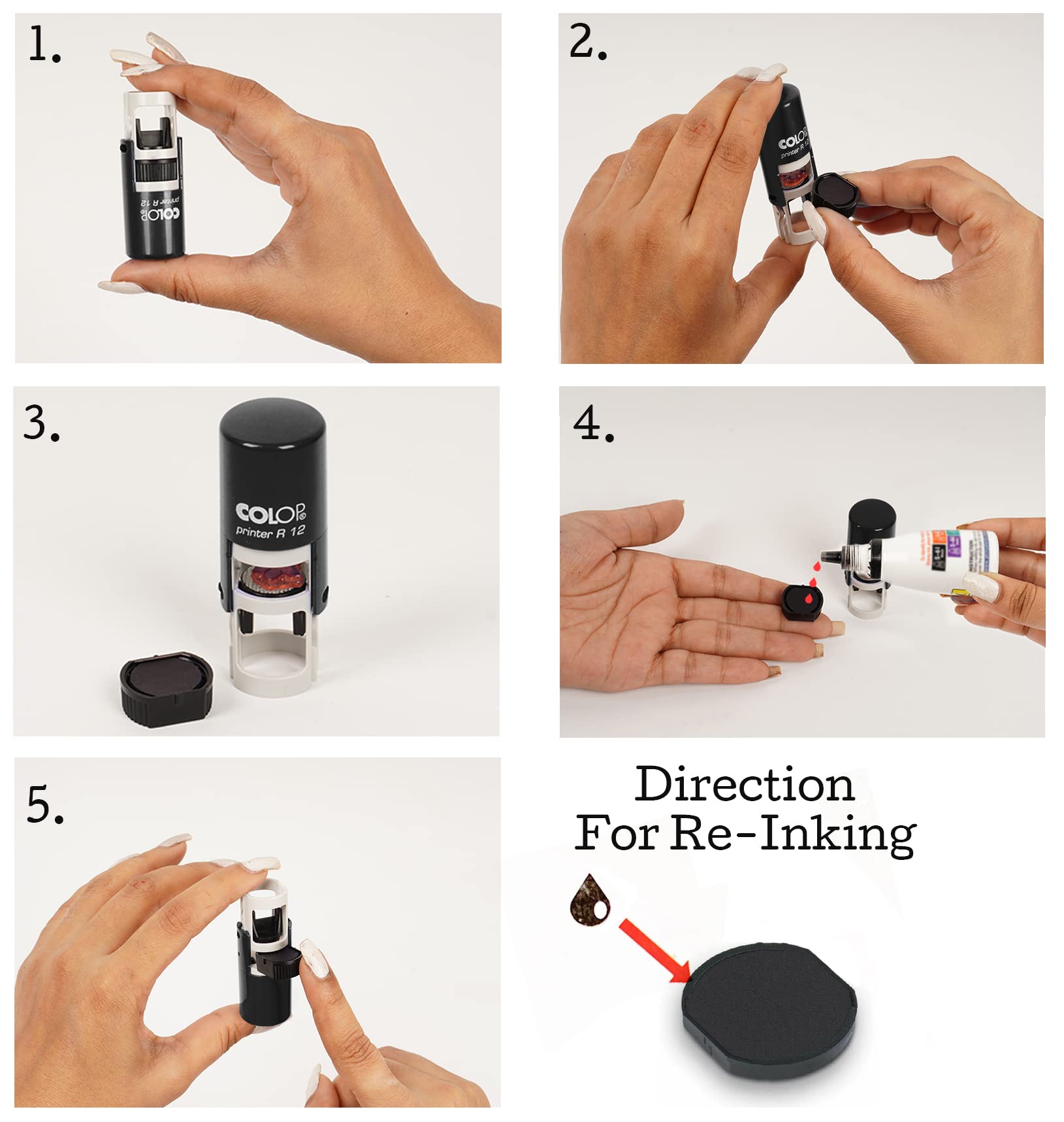 Self Inking Mini Rubber Stamp - 12mm Round for Teachers & DIY Crafts