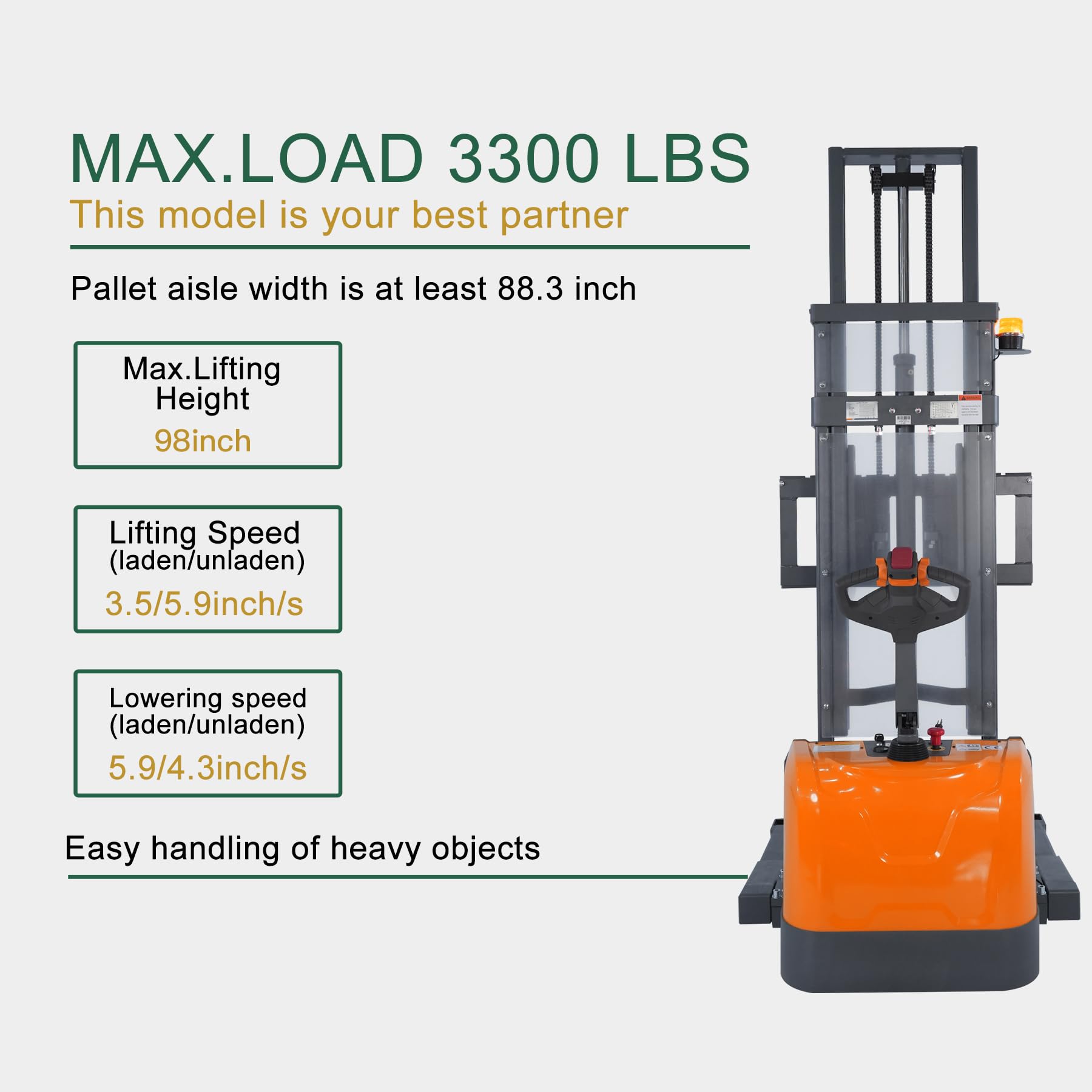 Tory Carrier Full Electric Walkie Stacker - 3300lbs Capacity, 98