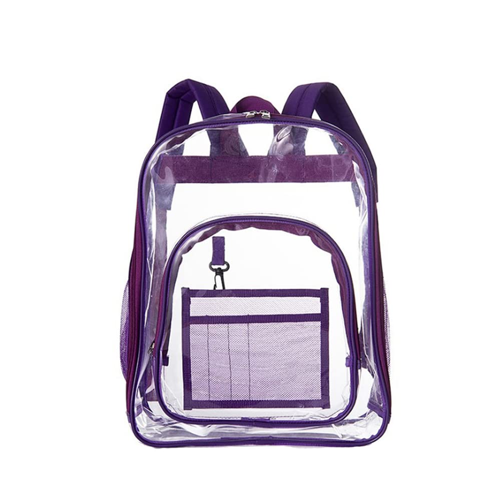 BONVEN Clear Backpack for Women - Transparent See Through Bookbag with Purple Accents | Perfect for School, Concerts, Stadium Events & Travel Security Checks