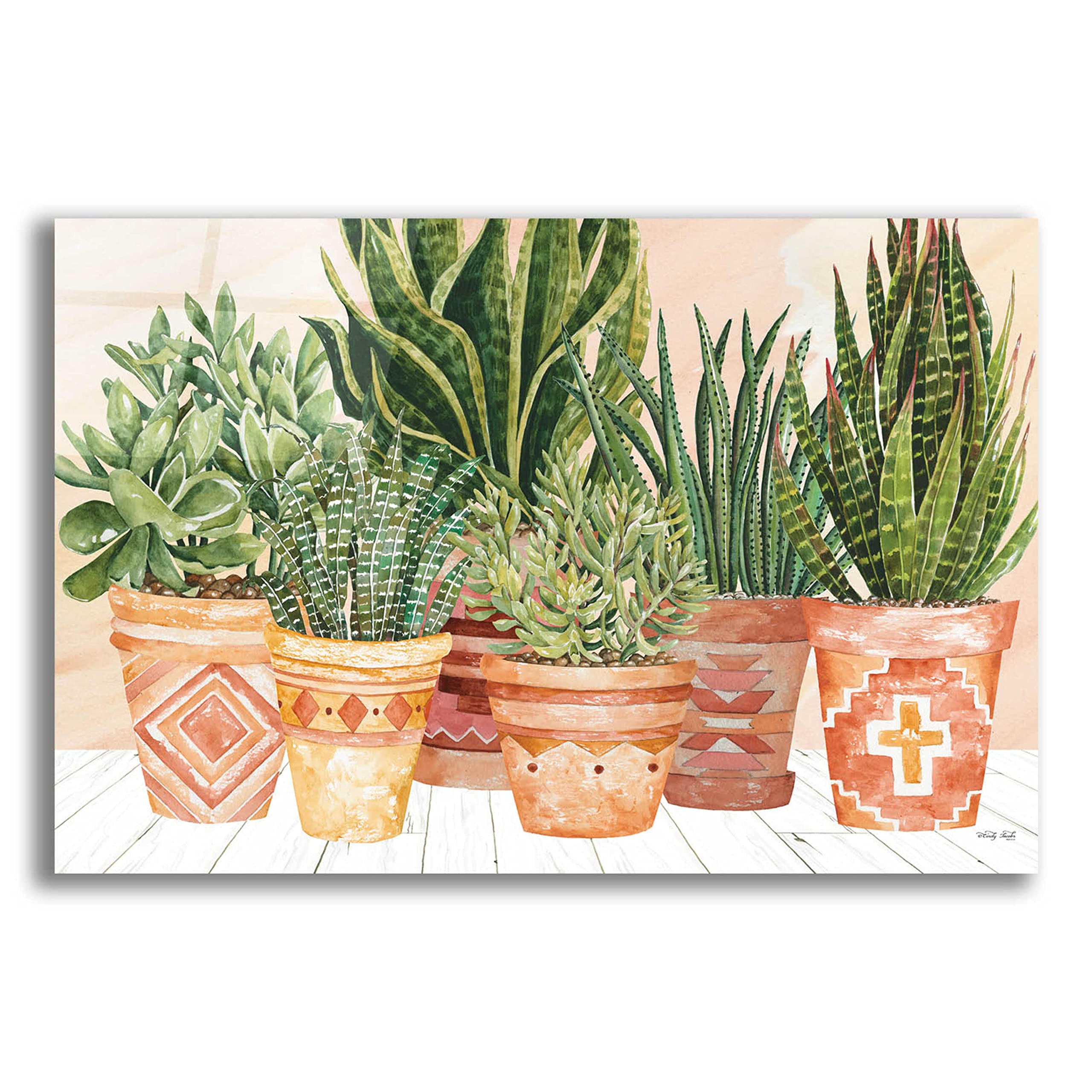 Aztec Potted Plants Acrylic Glass Wall Art Print 24x16 Inches - Modern Abstract Home Decor for Living Room, Bedroom & Office - Vibrant Cindy Jacobs Painting