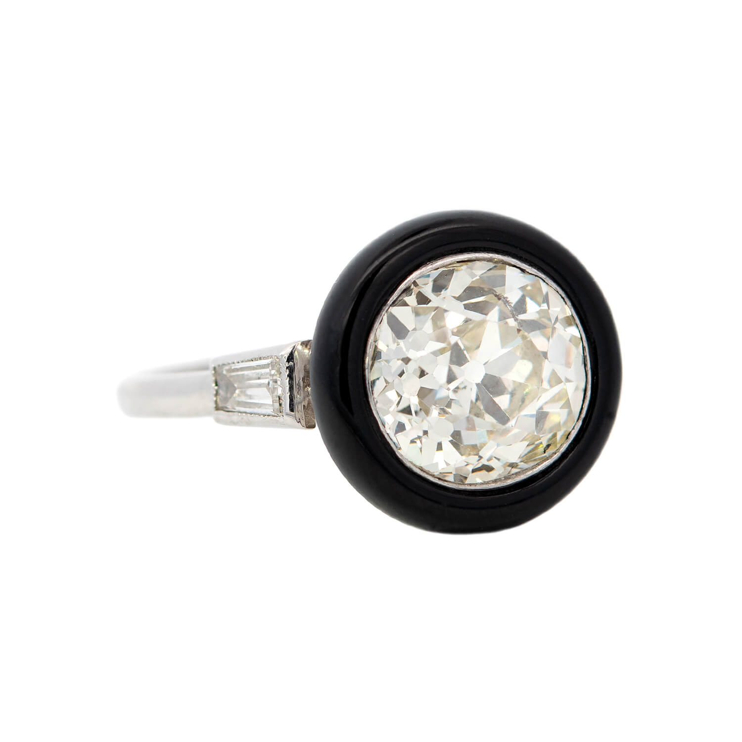 Vintage Art Deco Platinum Halo Onyx and Diamond Engagement Ring - Perfect for Wedding, Anniversary & Special Occasion Gifts