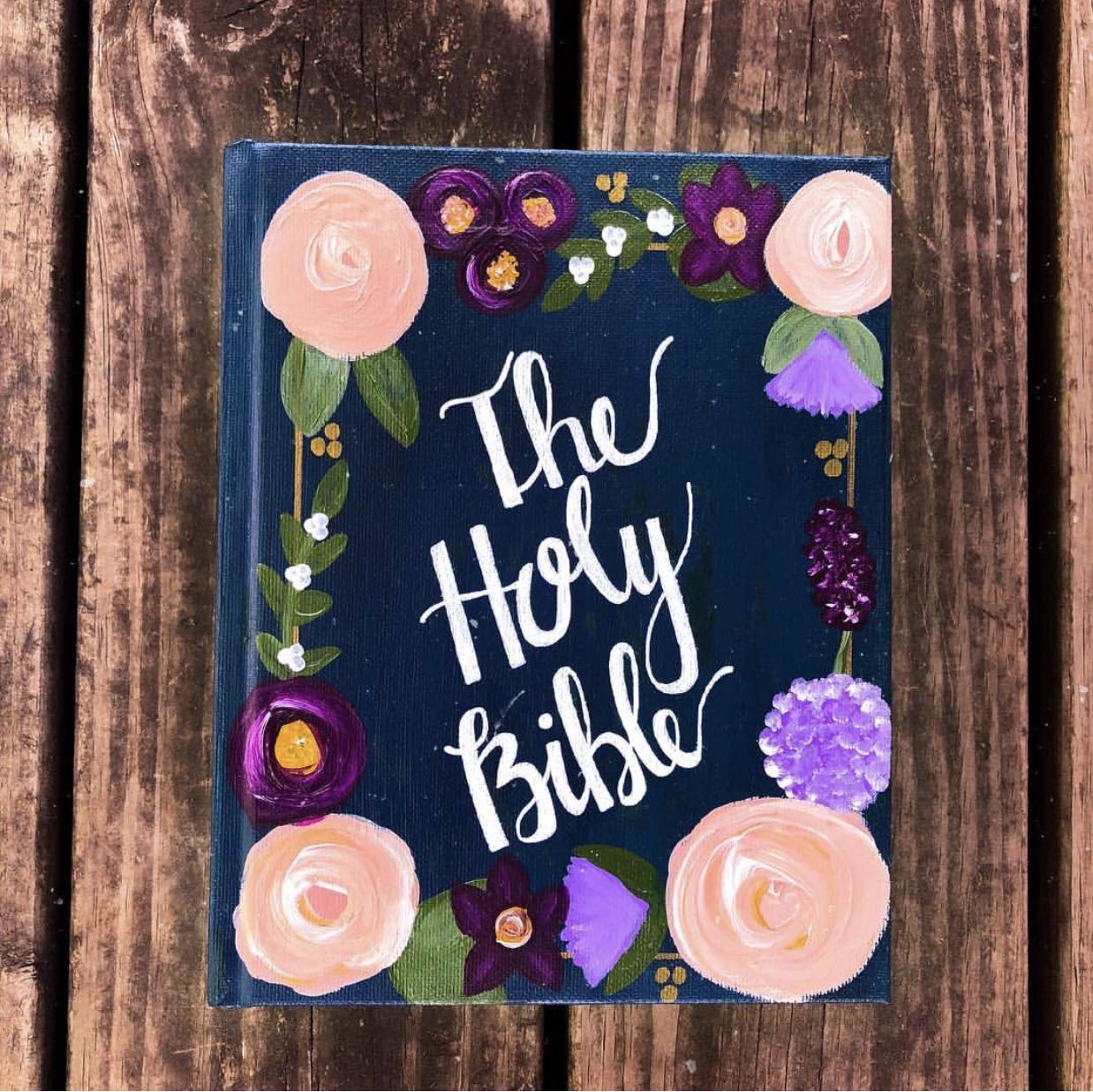 Hand Painted Bible - Beautifully Illustrated Religious Book for Devotional Study, Gift Giving & Home Decor