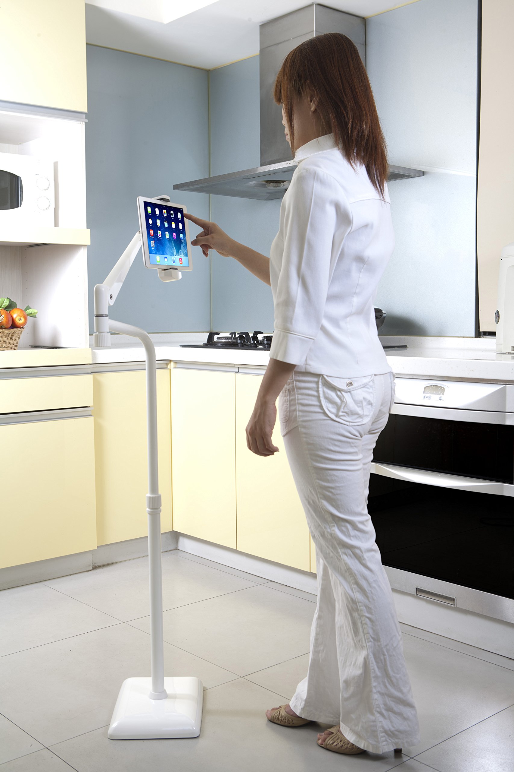 Adjustable Height & Angle 360° Rotating Floor Stand for iPad Pro/Mini/Air, Surface Pro, Samsung Galaxy Tab - Perfect for Reading, Watching Videos & Video Calls at Home or Office (Model: ICFTS01W)