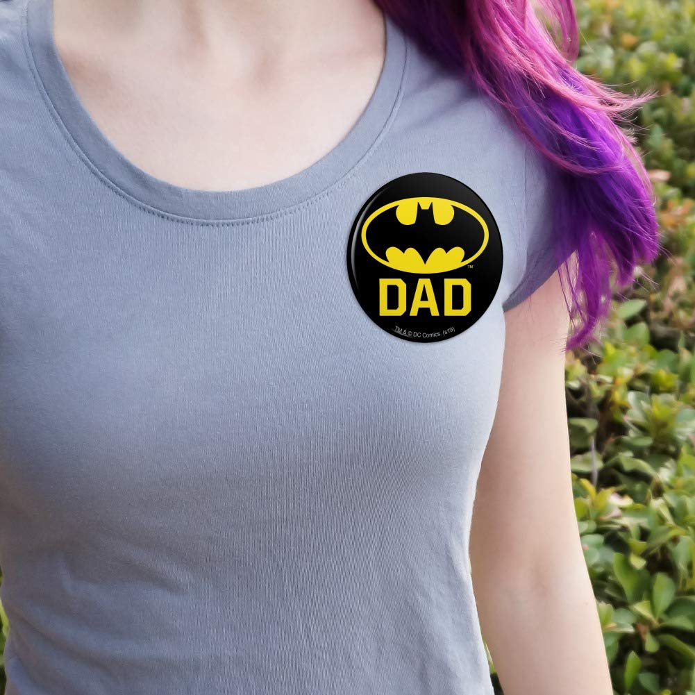 Batman Bat Dad Shield Logo Pinback Button - Collectible Lapel Pin for Fans & Gifts | Cosplay, Comic Con, Backpacks & Jackets