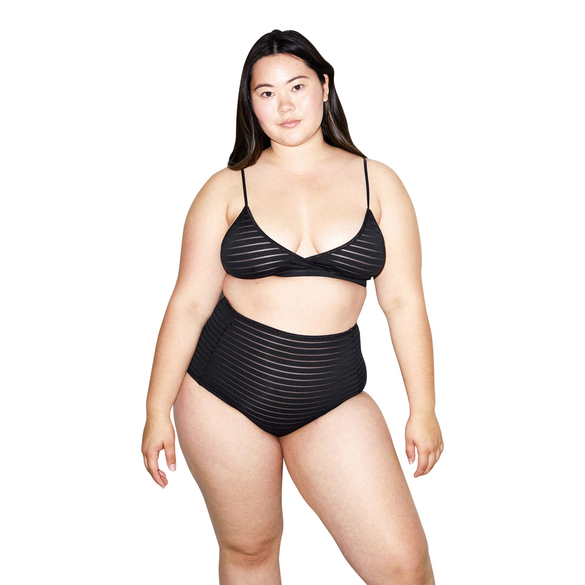 American Apparel Women's Cross Front Bralette - Sleeveless Shadow Stripe Lace Underwire Bra for Comfort & Support | Perfect for Yoga, Lounge Wear & Layering