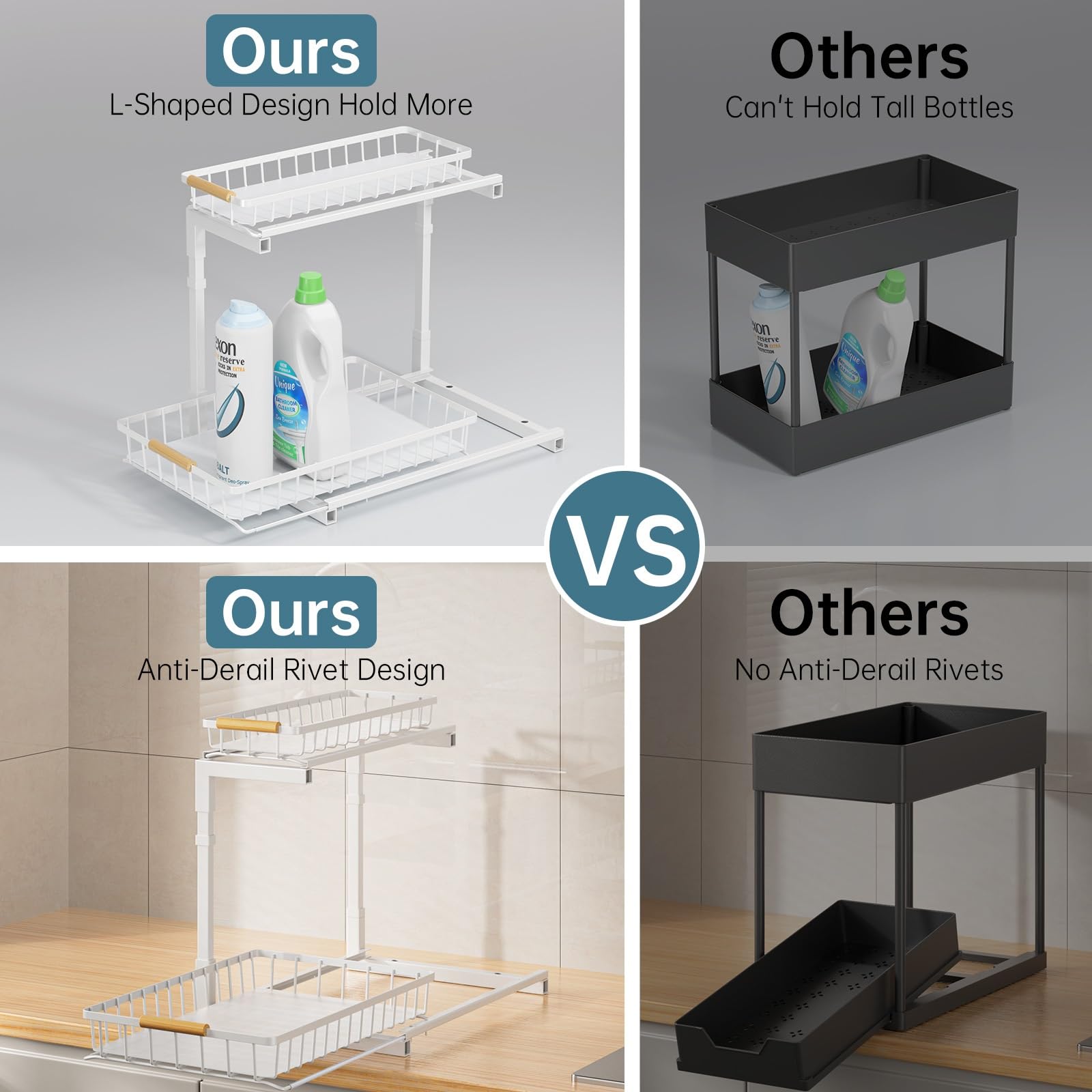 **Delamu 2-Tier Pull Out Under Sink Organizer - 2 Pack Slide Out Cabinet Storage Shelf for Kitchen, Bathroom & Pantry - Perfect for Spice Racks, Cleaning Supplies & Toiletries**