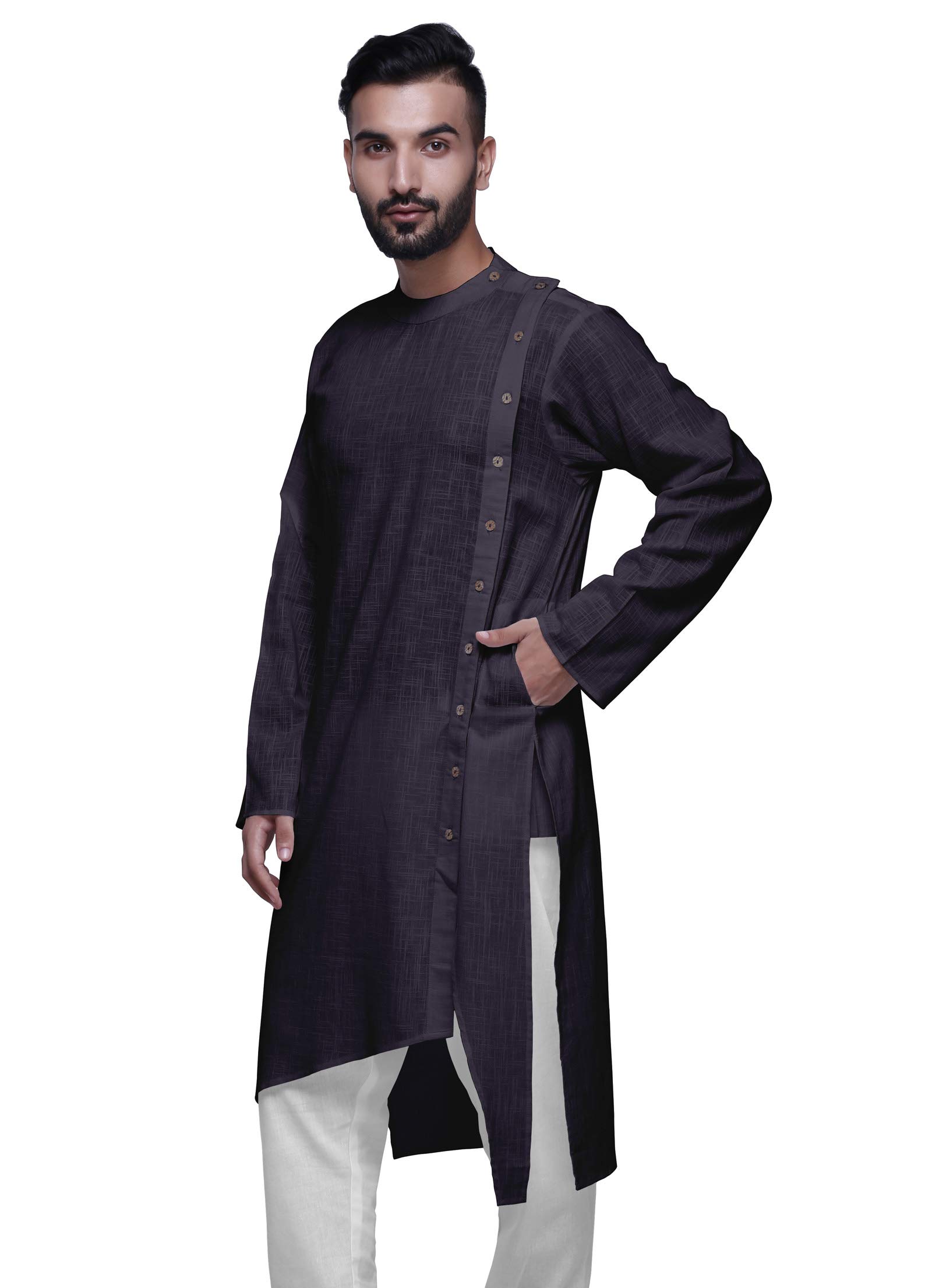Atasi Men's Solid Satin Slub Long Sleeve Kurta Shirt - Perfect for Festivals, Weddings, and Formal Occasions