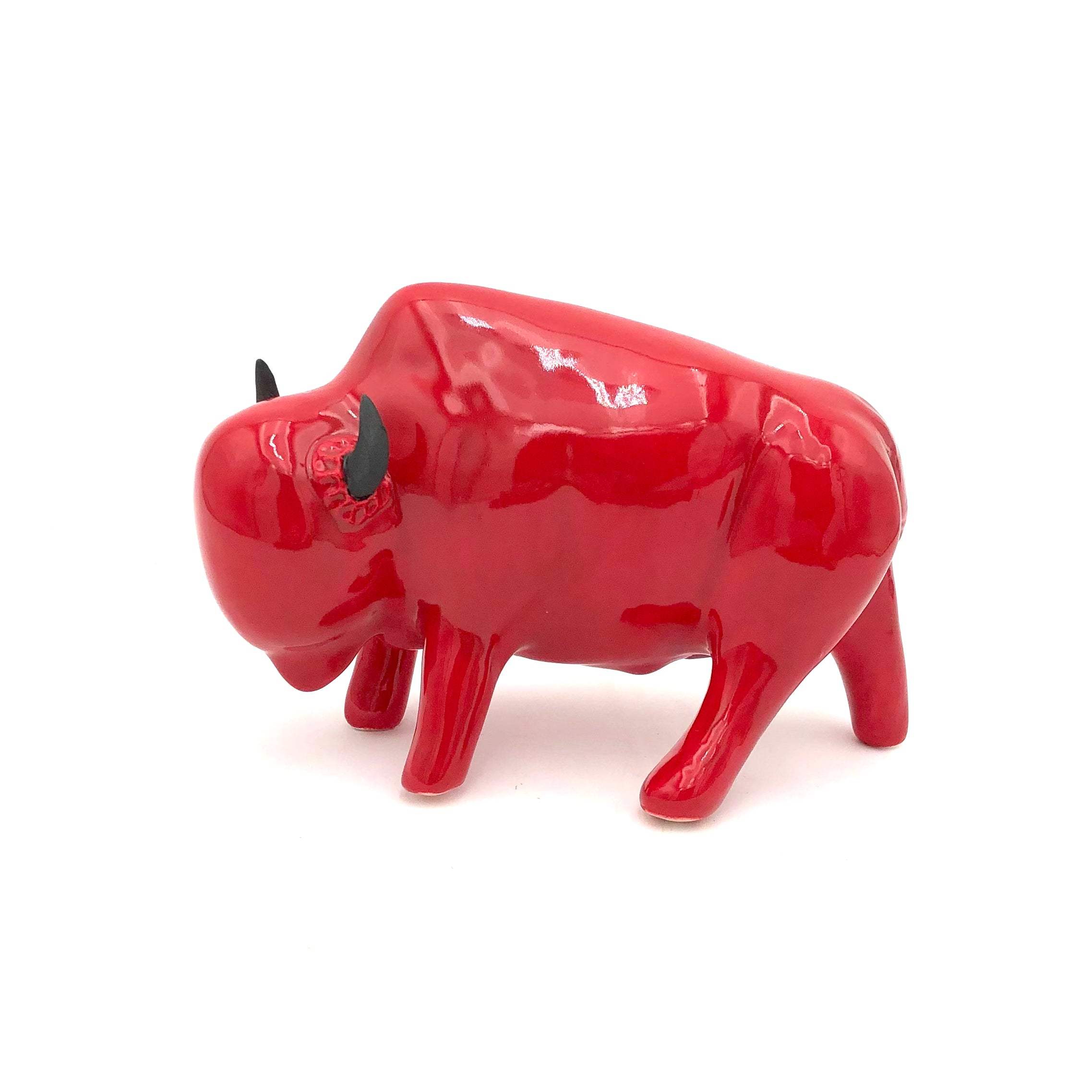 Brian Horsch Half Size Bison Sculpture - Smooth Shiny Red Finish (Left Facing) - Perfect for Western Home Decor, Office Desk Display & Cowboy-Themed Gifts