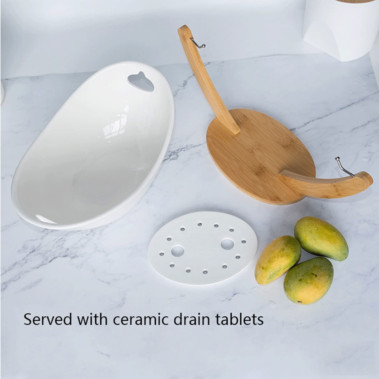 Stylish Wood Base Ceramic Fruit Bowl Set - Elegant Dessert Plate & Fruit Dish Organizer for Home Decor, Party Serving, Family Dinner & Kitchen Accessories | Perfect for Entertaining Guests & Daily Fruit Display