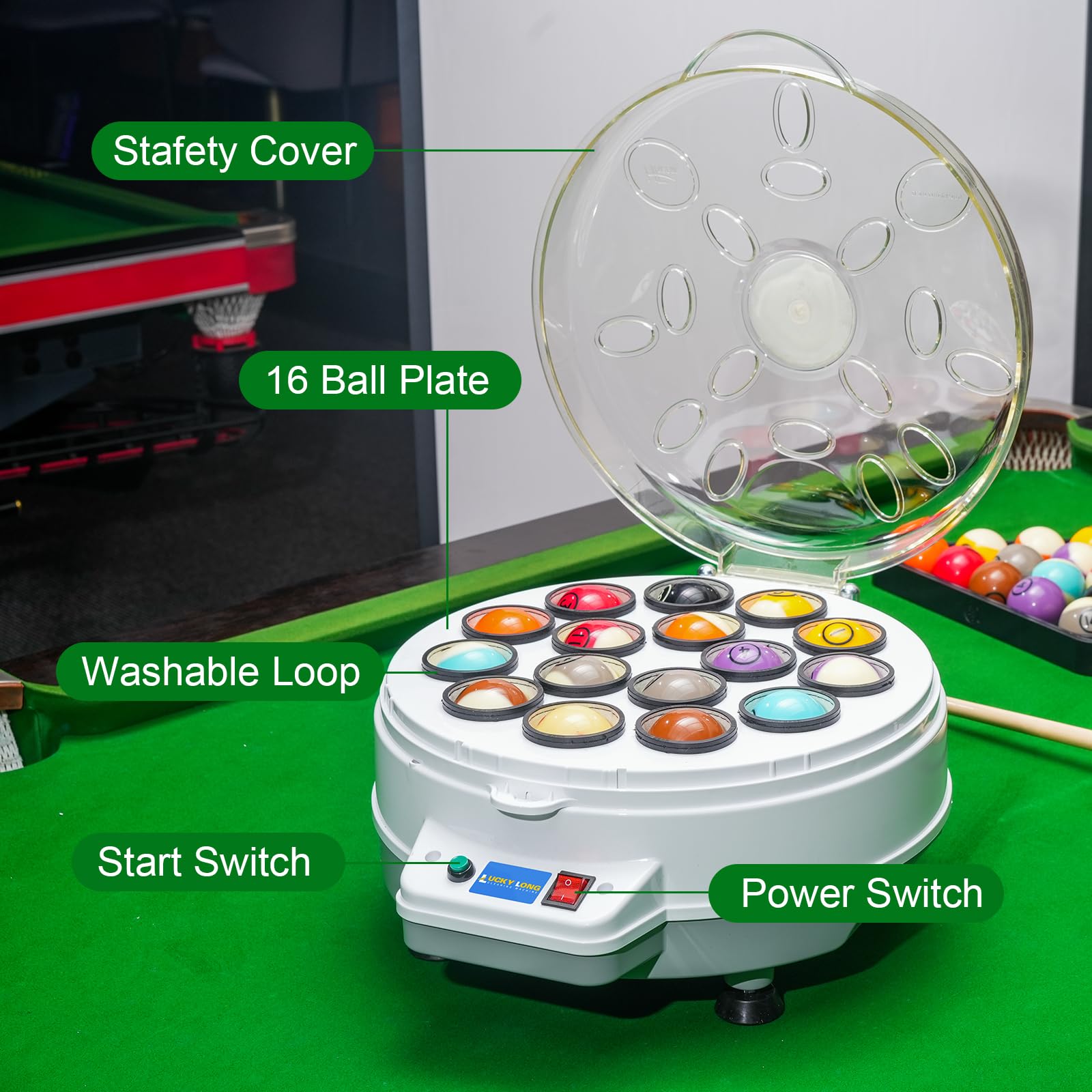 Automatic Pool Ball Cleaner - 110V 180W Billiard Ball Polisher for Quick Cleaning of 16 Balls | Perfect for Billiards, Snooker & Home Game Rooms | Durable & Efficient Pool Accessory for Professional & Casual Players