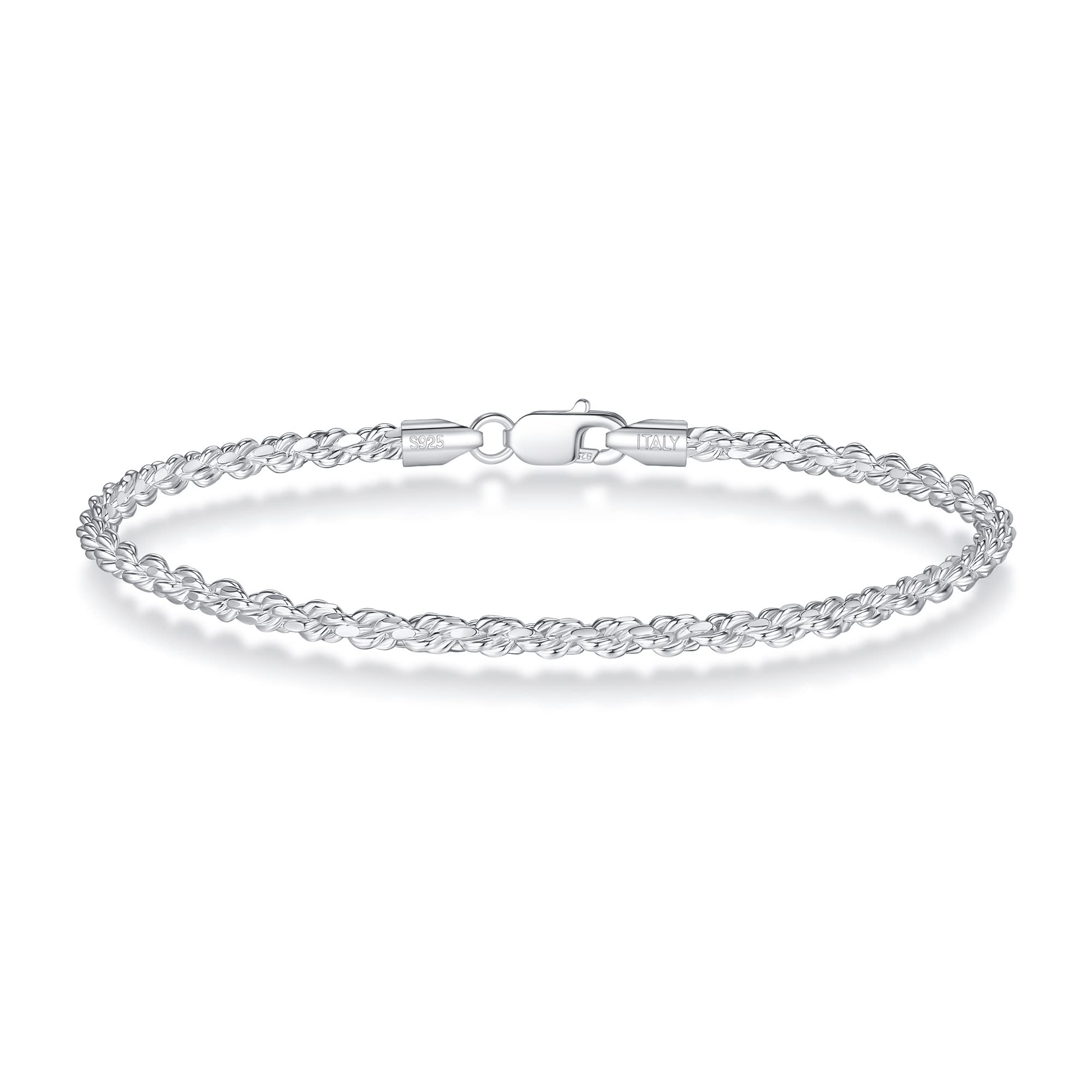 BRIJEWNES 925 Sterling Silver Clasp 2mm 2.5mm 3mm Gold & Silver Rope Chain Bracelet for Men & Women - Solid Diamond Cut Rope Chain Jewelry - Perfect for Gifts, Everyday Wear, and Special Occasions