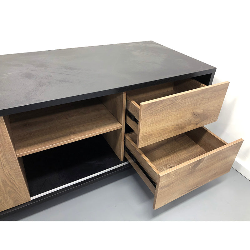 EASTON Executive Desk with Right Return 2.2m to 2.4m Warm Oak & Black - Modern Office Desk for Home & Business Workspace