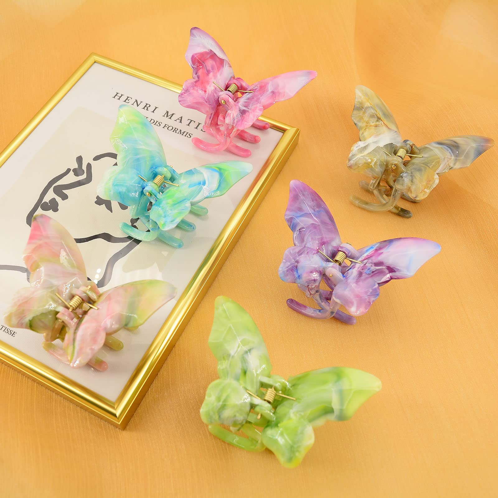 6-Piece Non-Slip Butterfly Hair Claw Clips for Women & Girls - Medium Size Hair Accessories for School, Work, and Everyday Styling