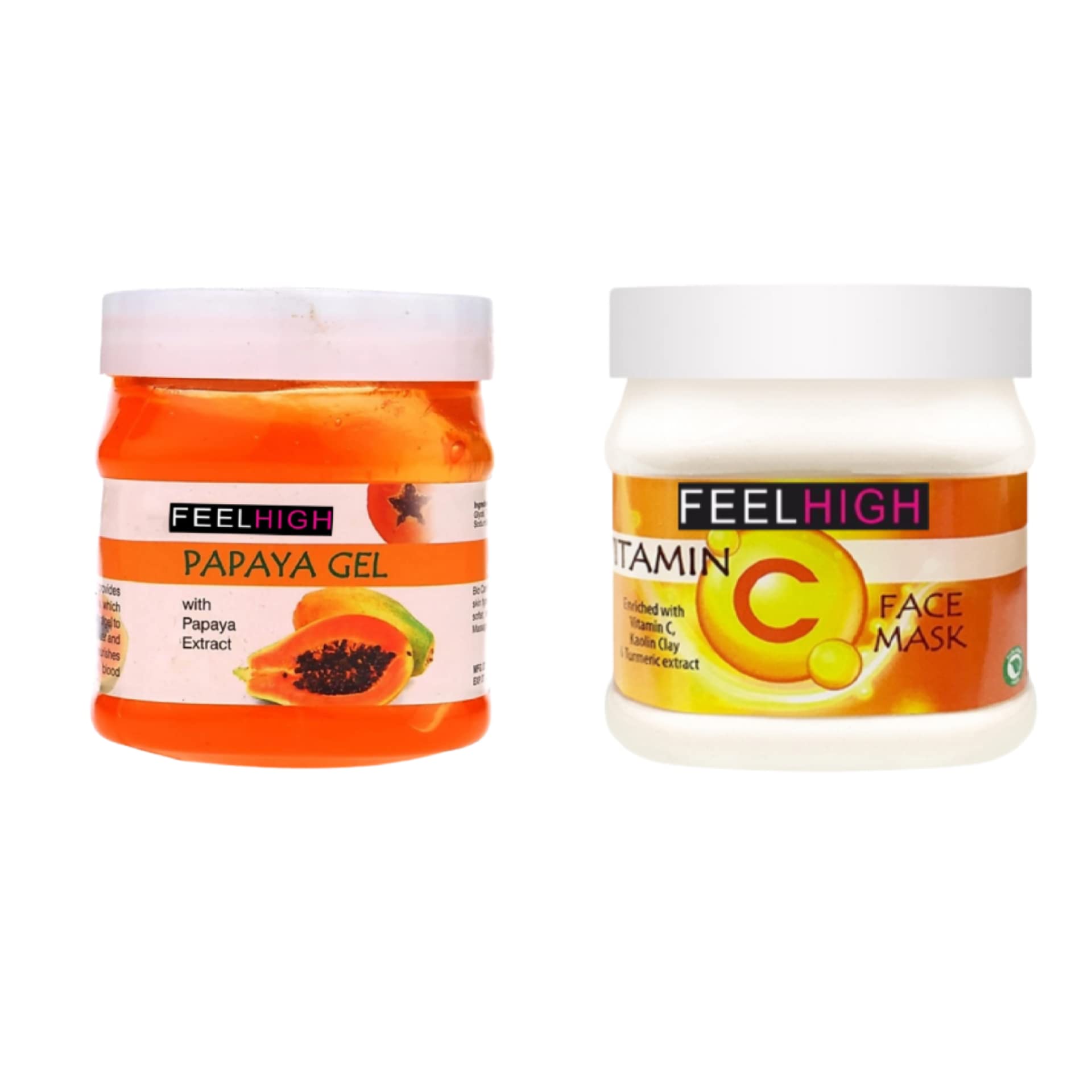 Feelhigh Papaya Gel & Vitamin C Mask Set - 500gm Each for Face & Body - Brightening & Hydrating Skincare - Perfect for Daily Glow Routine & Spa Treatments