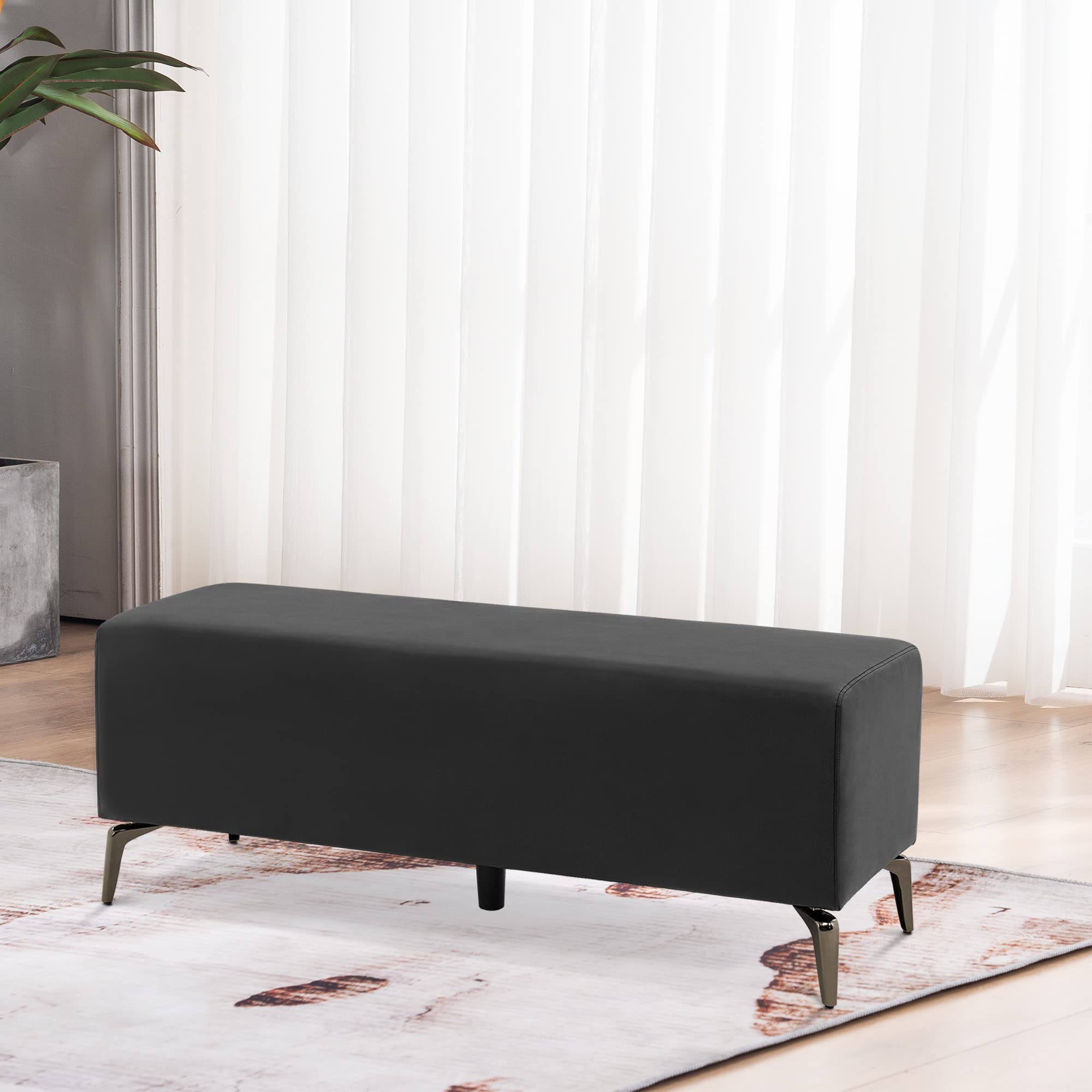 BarberPub Salon Waiting Room Chairs - Faux Leather Reception Bench & Ottoman for Office Lobby, Entryway, Store - Comfortable Guest Seating Furniture W704 (Black) | Perfect for Barber Shops, Hair Salons, Spas, Clinics and Retail Stores