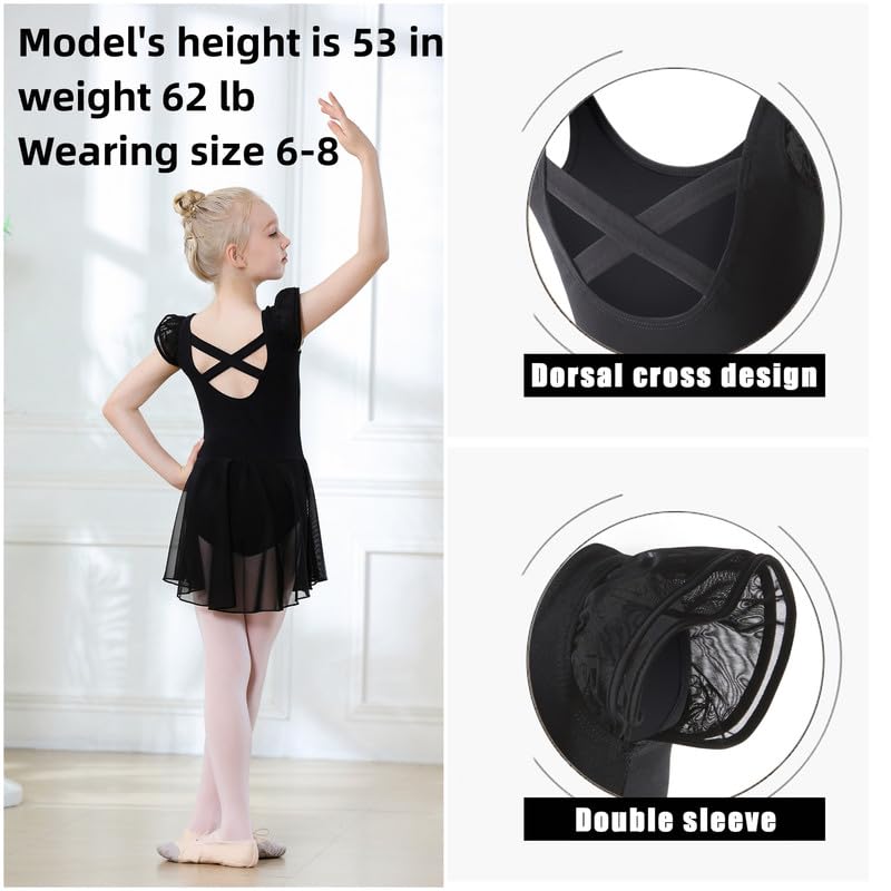 DIPUG Girls Ballet Leotard with Skirt - Toddler Dance Leotard with Flutter Sleeves & Criss Cross Back - Perfect for Ballet Class, Recitals & Dance Performances