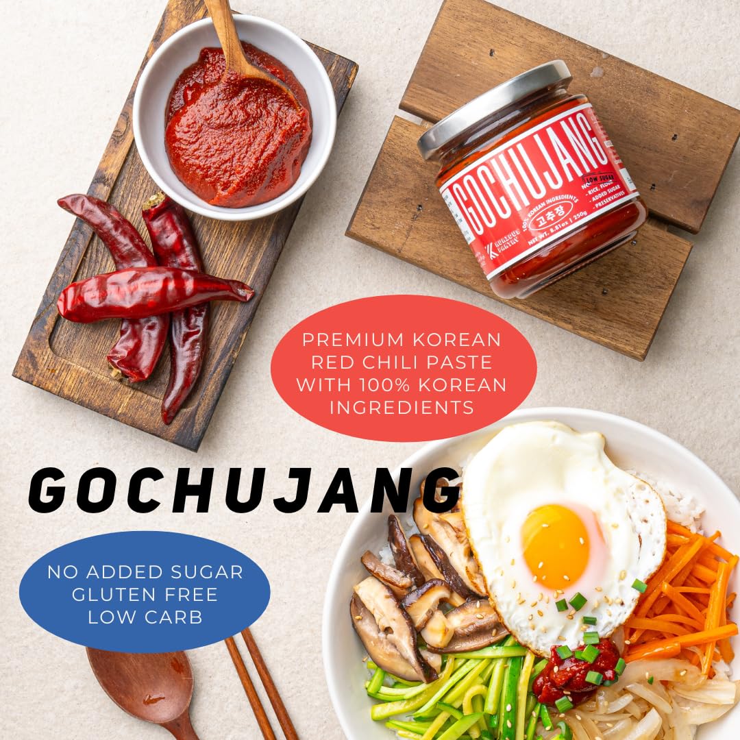 Premium Korean Gochujang Red Chili Paste - Authentic Fermented Hot Pepper Sauce, No Flour, No Added Sugar, No Preservatives, 8.81oz - Perfect for Bibimbap, Tteokbokki, Marinades & Korean BBQ