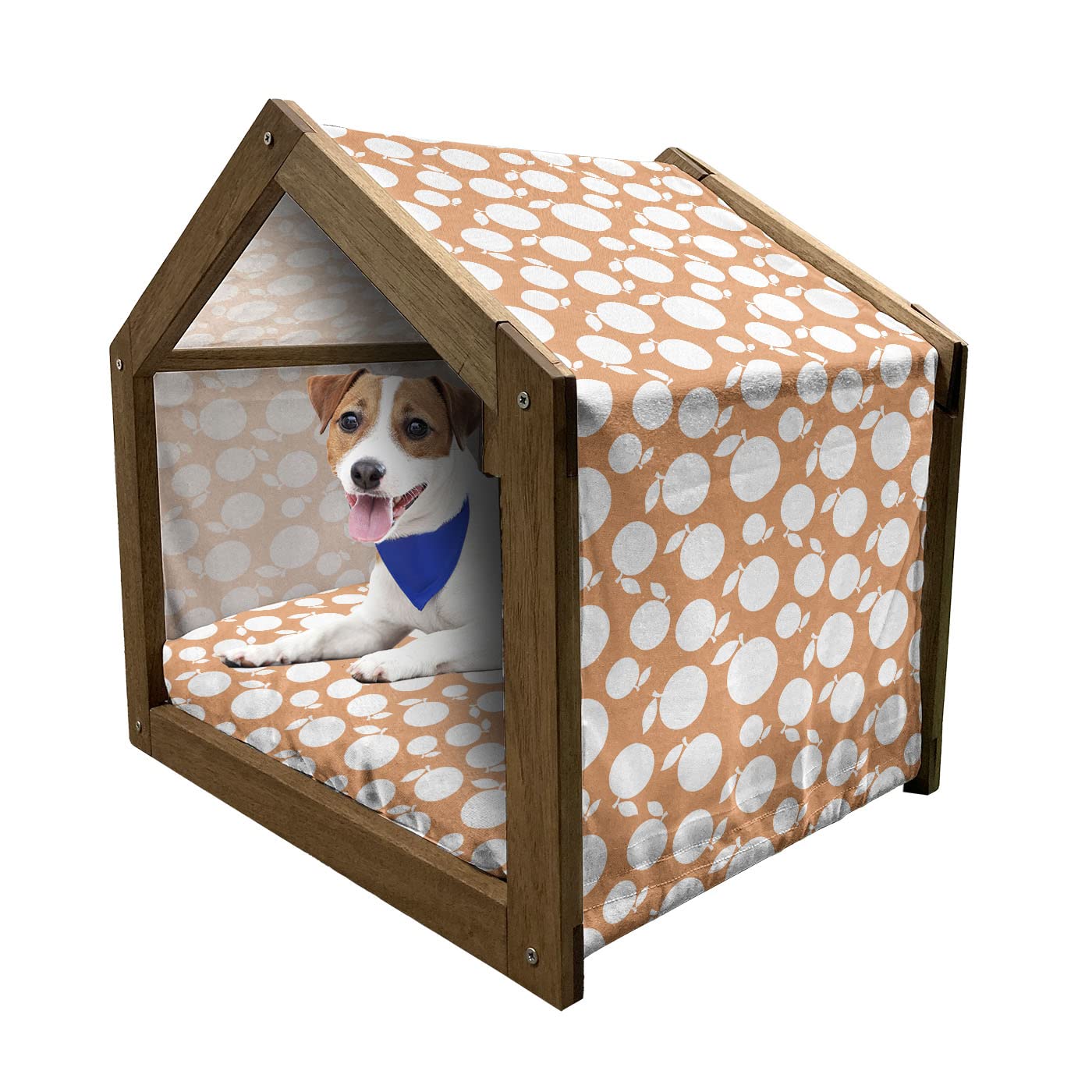 Ambesonne Peach Wooden Pet House - Portable Indoor & Outdoor Dog Kennel with Pillow & Cover - Small Size, Pale Orange & White - Perfect for Small Dogs & Cats - Cozy Home Decor for Patio, Garden or Living Room