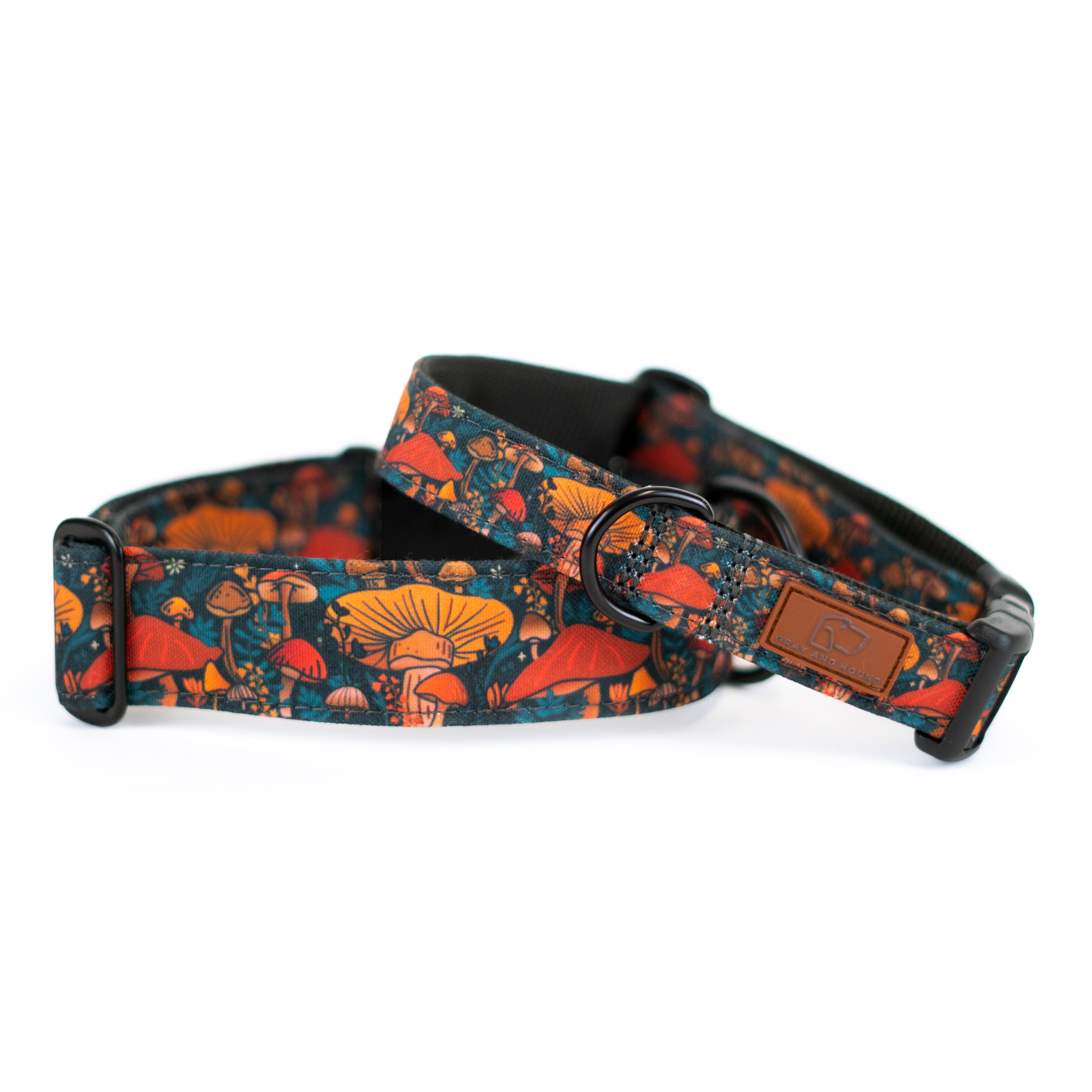 Midnight Mushroom Dog Collar - Adjustable Pet Collar with Reflective Strip for Small Medium Large Dogs - Perfect for Night Walks, Hiking & Outdoor Adventures