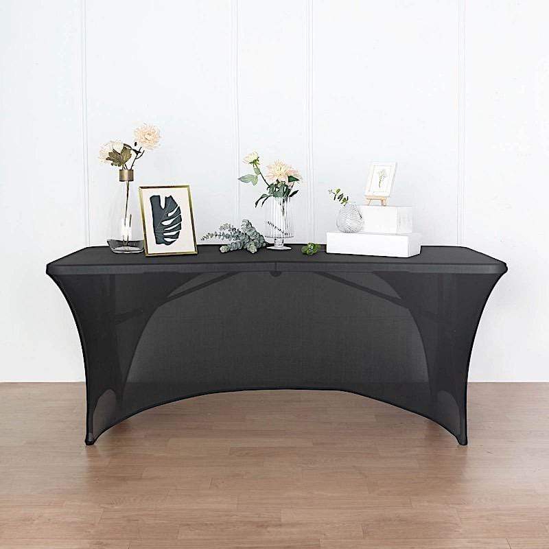 6 ft Fitted Spandex Tablecloth - Stretchable Rectangular Table Cover with Open Back Design for Banquet, Wedding, and Party Decorations