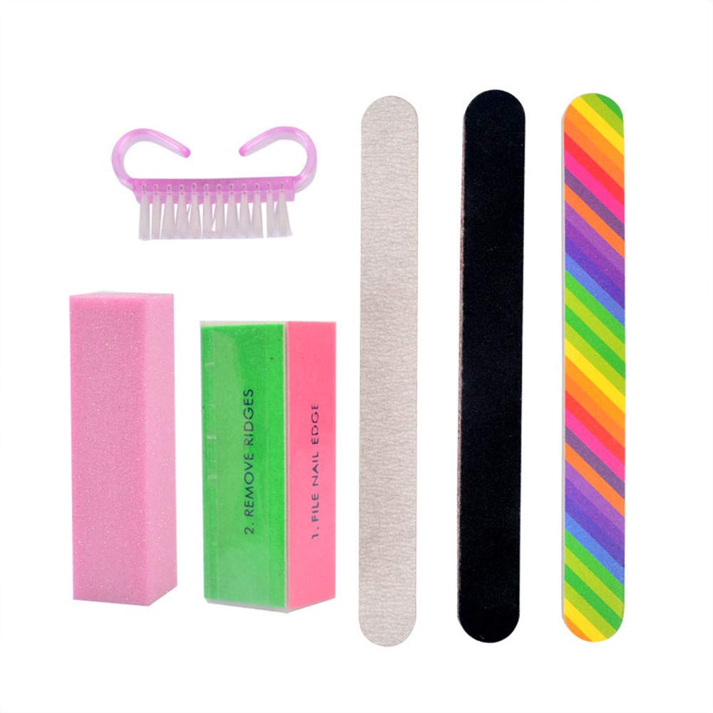 6Pcs Professional Nail File Set - Nail Art Sanding Files, Manicure Brushes & UV Gel Polish Tools for Home & Salon Use - Perfect for DIY Nail Care, Acrylic Nails & Gel Polish Application