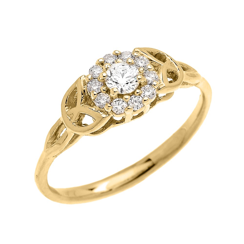 10K Yellow Gold Trinity Knot Halo Solitaire Cubic Zirconia Engagement Ring for Women - Elegant Promise, Proposal & Wedding Jewelry Gift for Her (Perfect for Anniversaries, Valentine's Day & Special Occasions)