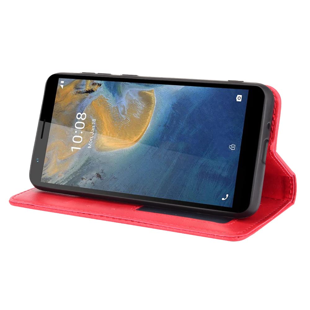Magnetic Flip Wallet Case for ZTE Avid 589 / Z5158 - PU Leather Cover with Credit Card Slots & Kickstand | Protective Folio for Everyday Use, Travel & Business (Red)