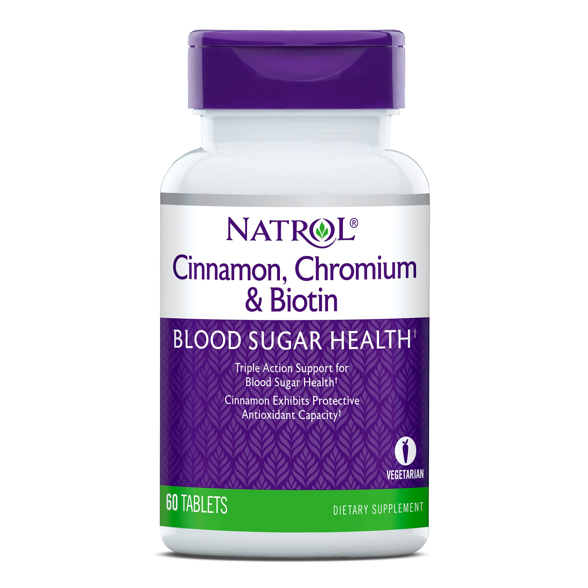 Natrol Cinnamon Chromium Biotin Tablets - 60 Count | Supports Healthy Blood Sugar & Metabolism | Ideal for Weight Management & Energy Boost