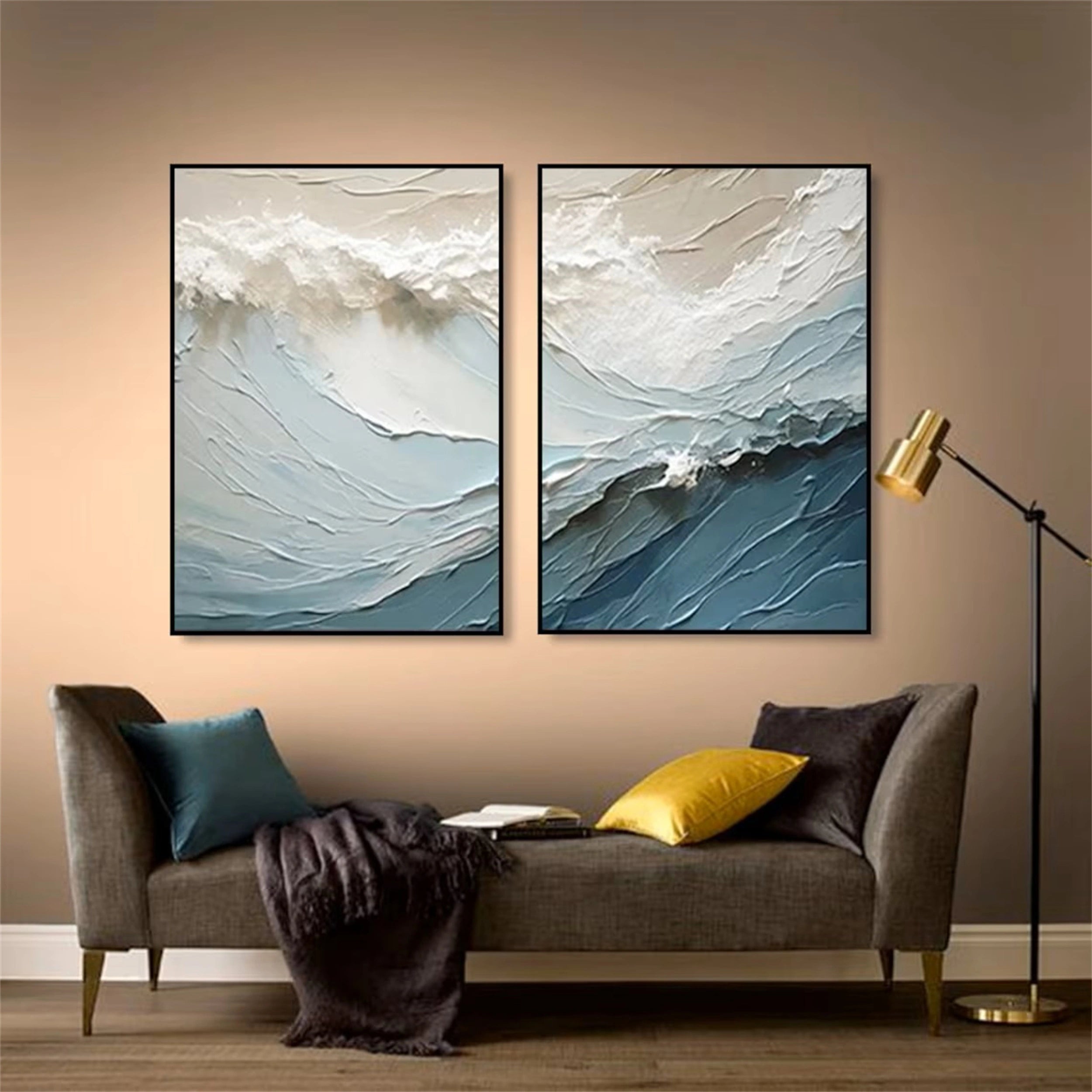Ocean and Sky Wall Art Set of 2 - Handmade Canvas Paintings for Home Decor - Perfect for Living Room, Bedroom & Office