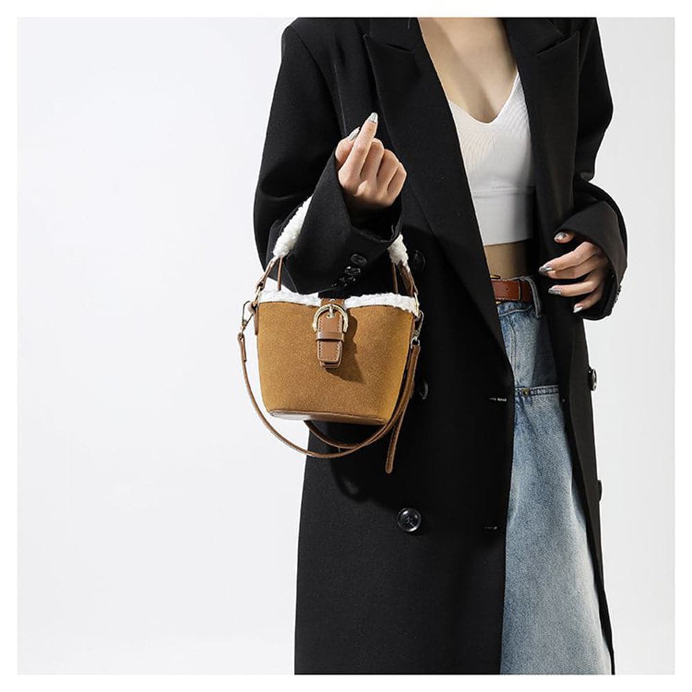 AG Collective Faux Suede Top Handle Bucket Bag for Women - Stylish Shoulder Purse for Work, Travel & Everyday Use