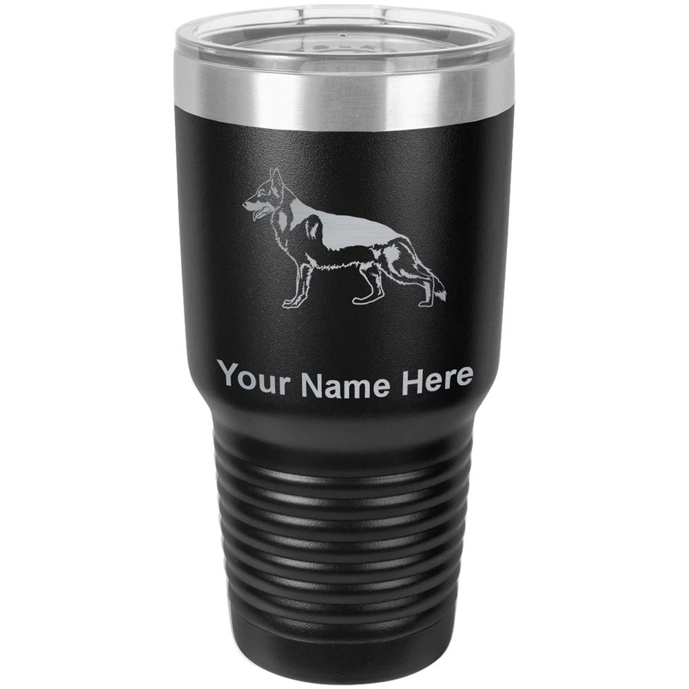 LaserGram 30oz Vacuum Insulated Stainless Steel Tumbler Mug with German Shepherd Dog Design - Personalized Engraving, Leakproof Travel Coffee Cup for Hot & Cold Drinks - Perfect for Office, Gym, Camping & Outdoor Activities (Black)
