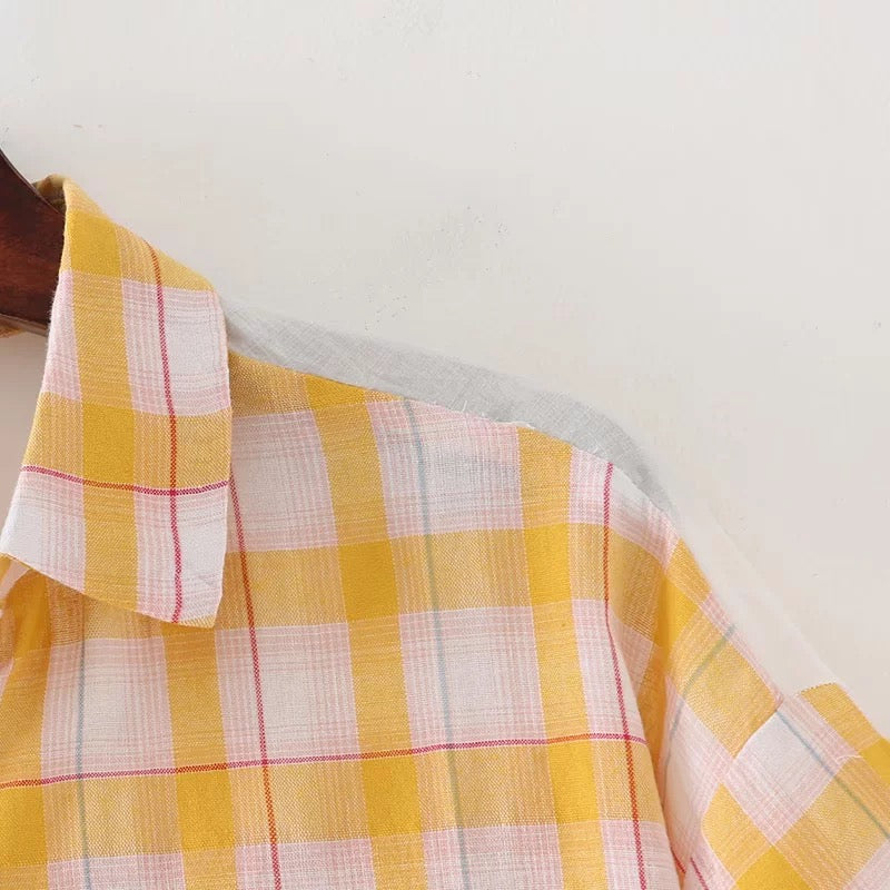 Women's Summer Plaid Shirt - Lightweight Short Sleeve Button Down Top for Casual Outings & Beach Cover-Up